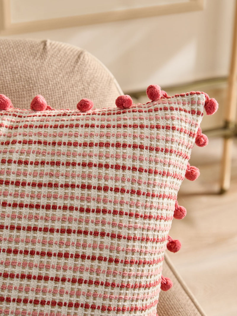 Nina Campbell red woven pom cushion 50cm, UK version
