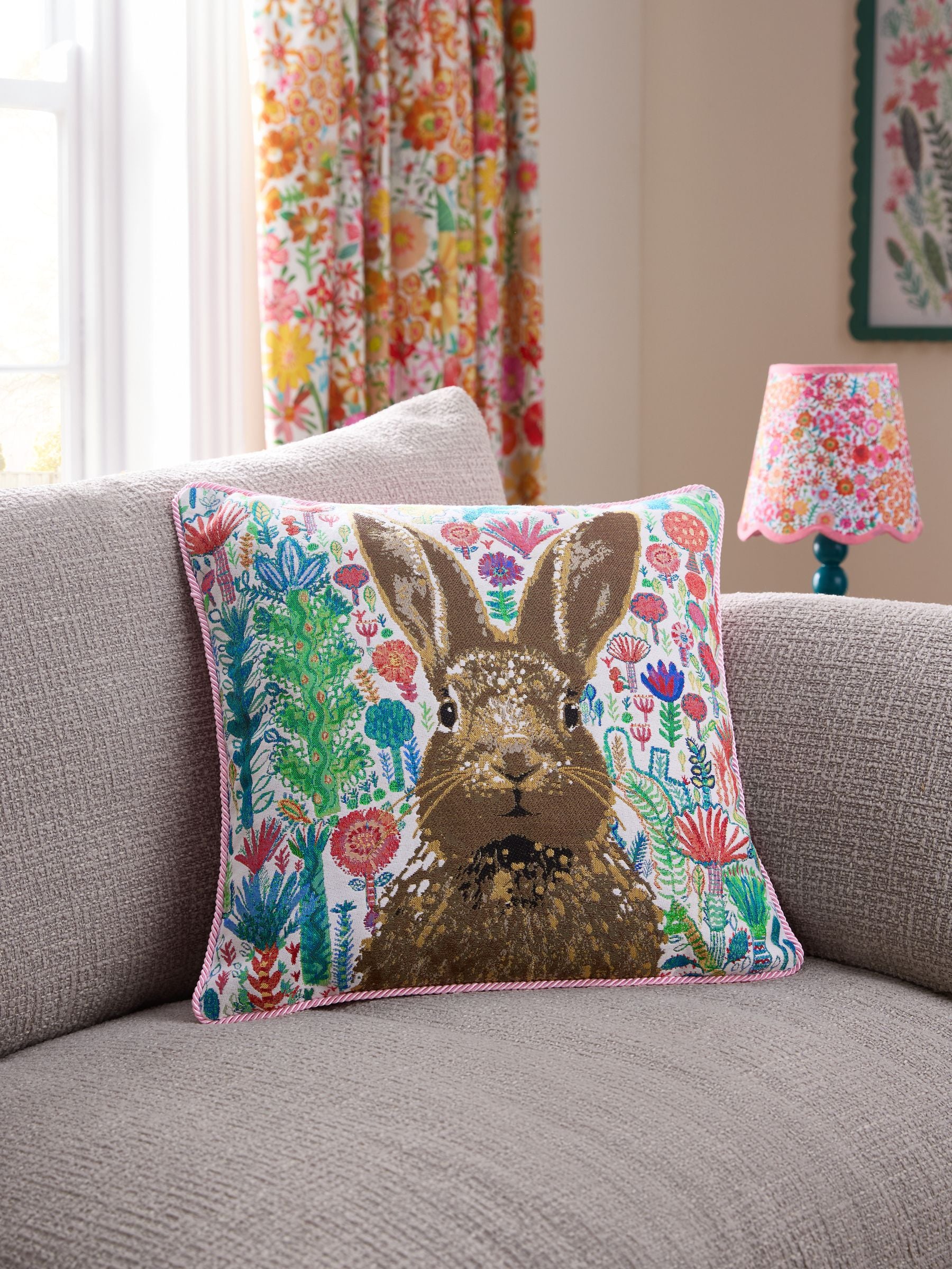 Lucy Tiffney Bon Bon the Bunny jacquard cushion 45cm, UK version