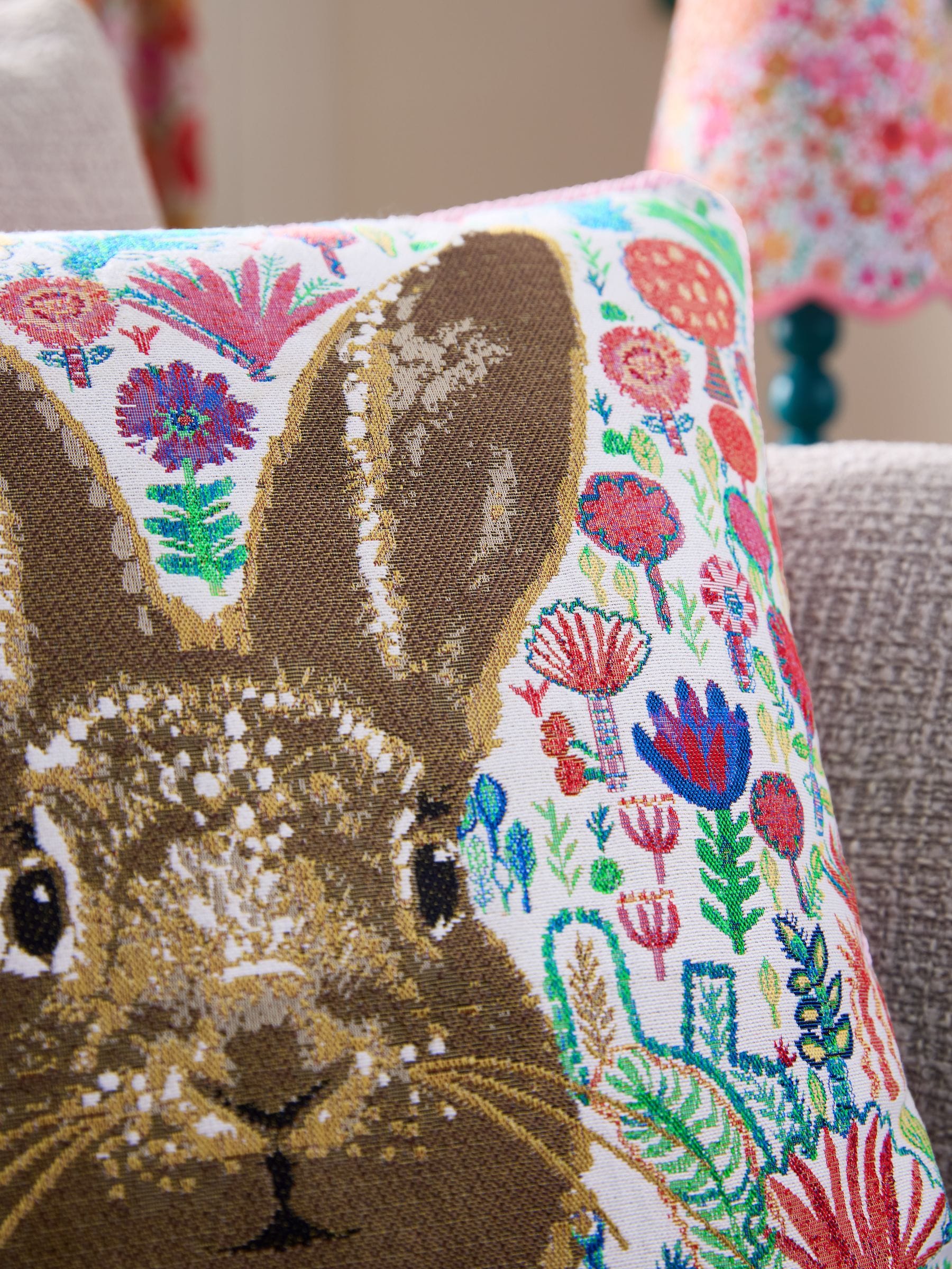 Lucy Tiffney Bon Bon the Bunny jacquard cushion 45cm, UK version