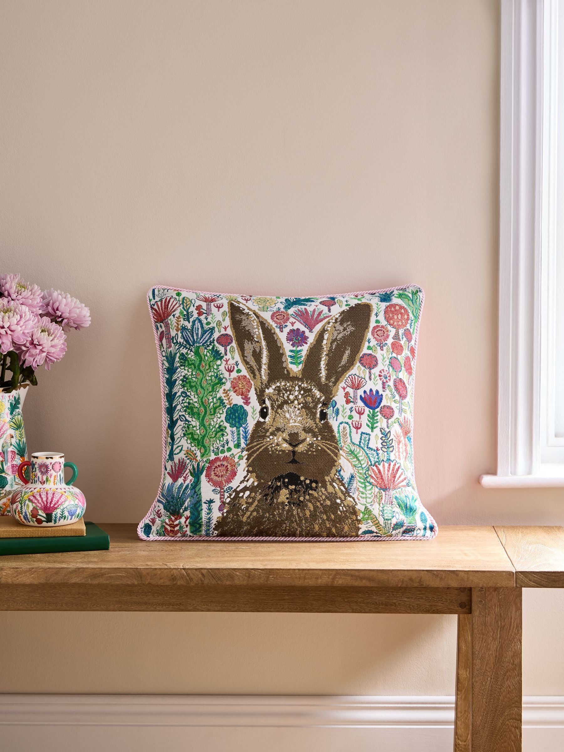 Lucy Tiffney Bon Bon the Bunny jacquard cushion 45cm, UK version