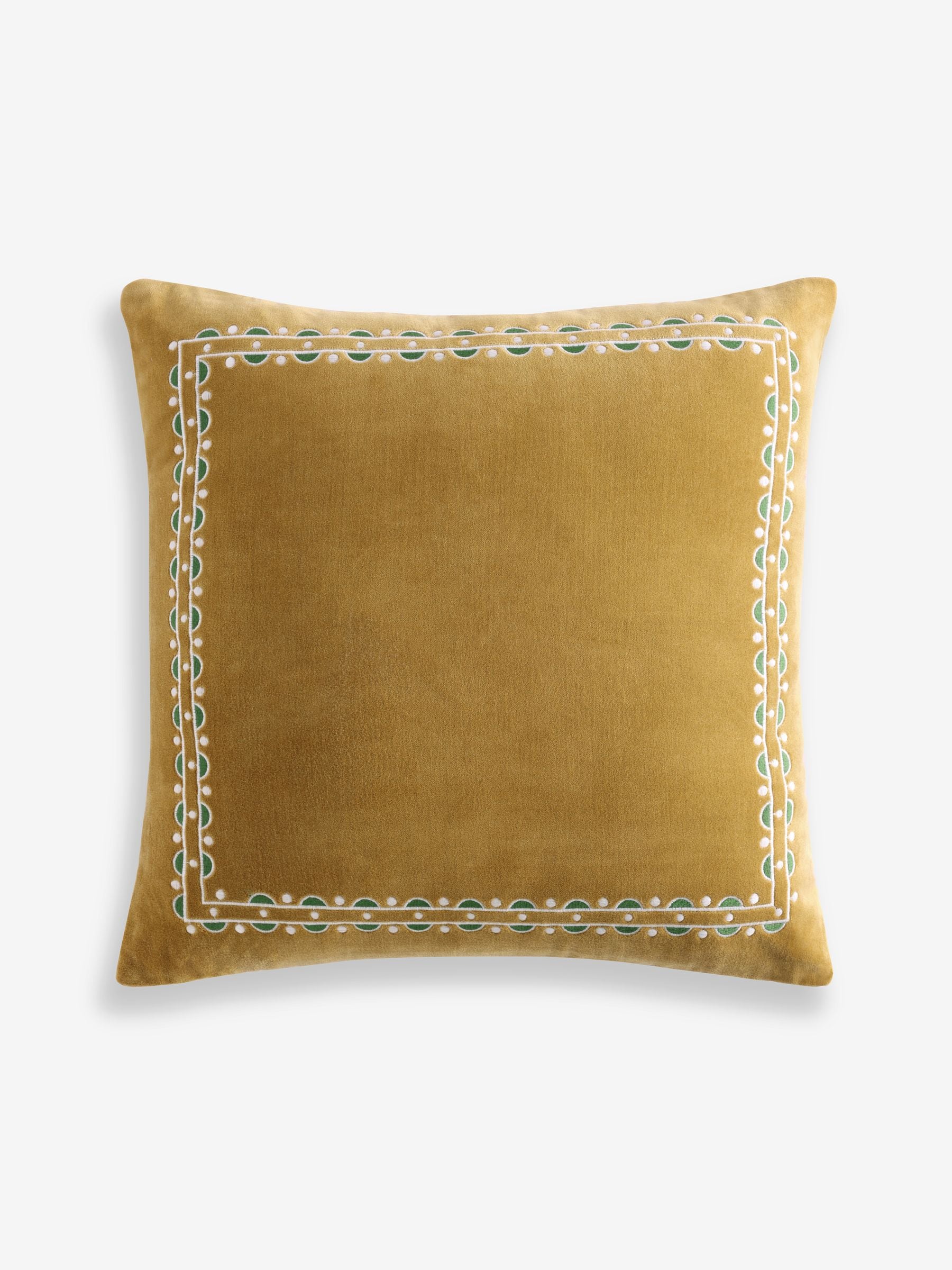 Nina Campbell ochre embroidered cushion 50cm, UK version