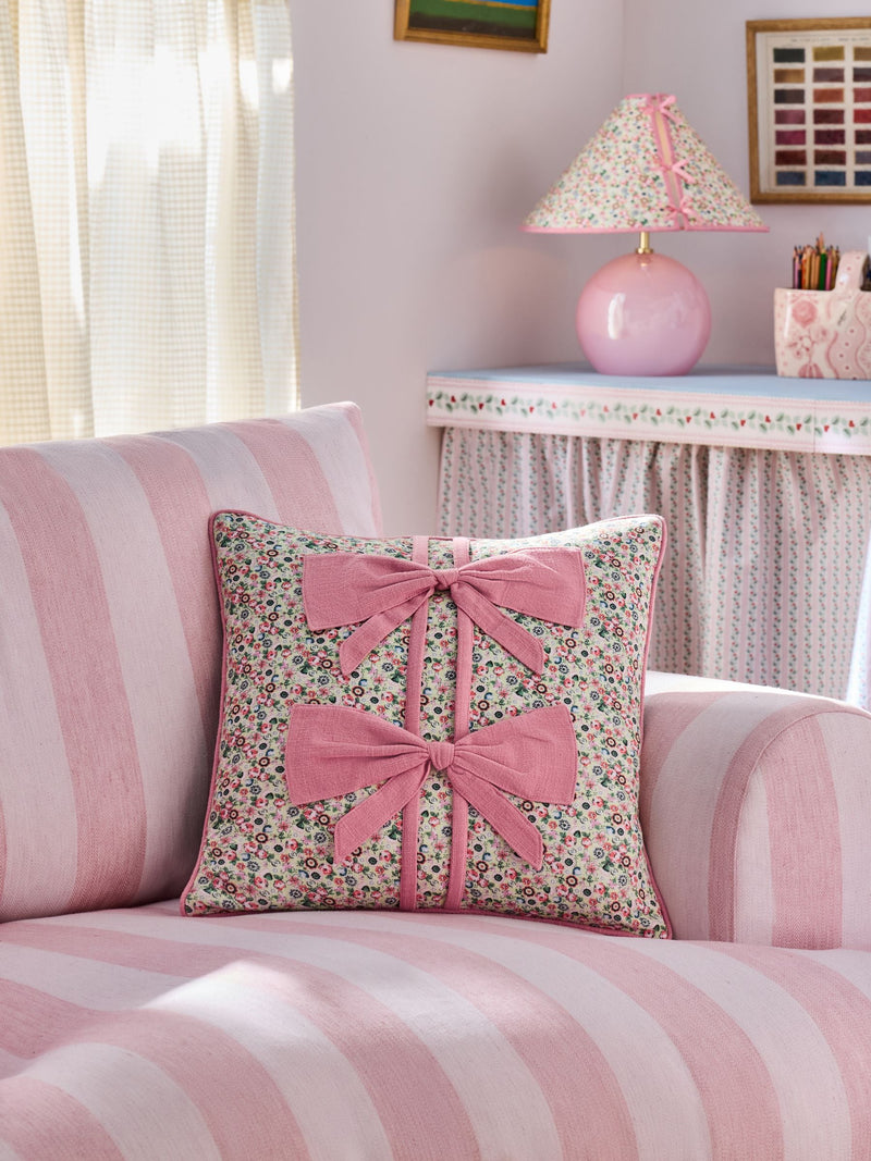 Cath Kidston pink ditsy bows cotton cushion 45cm, imported from the UK