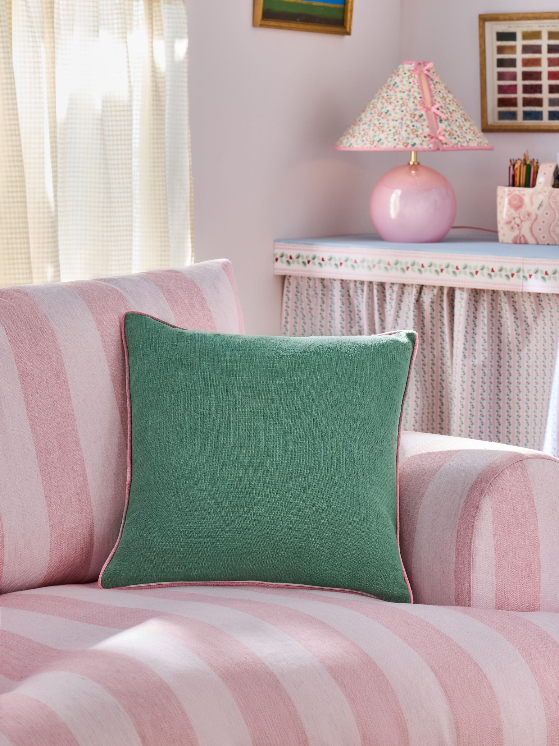 Cath Kidston pink ditsy bows cotton cushion 45cm, imported from the UK