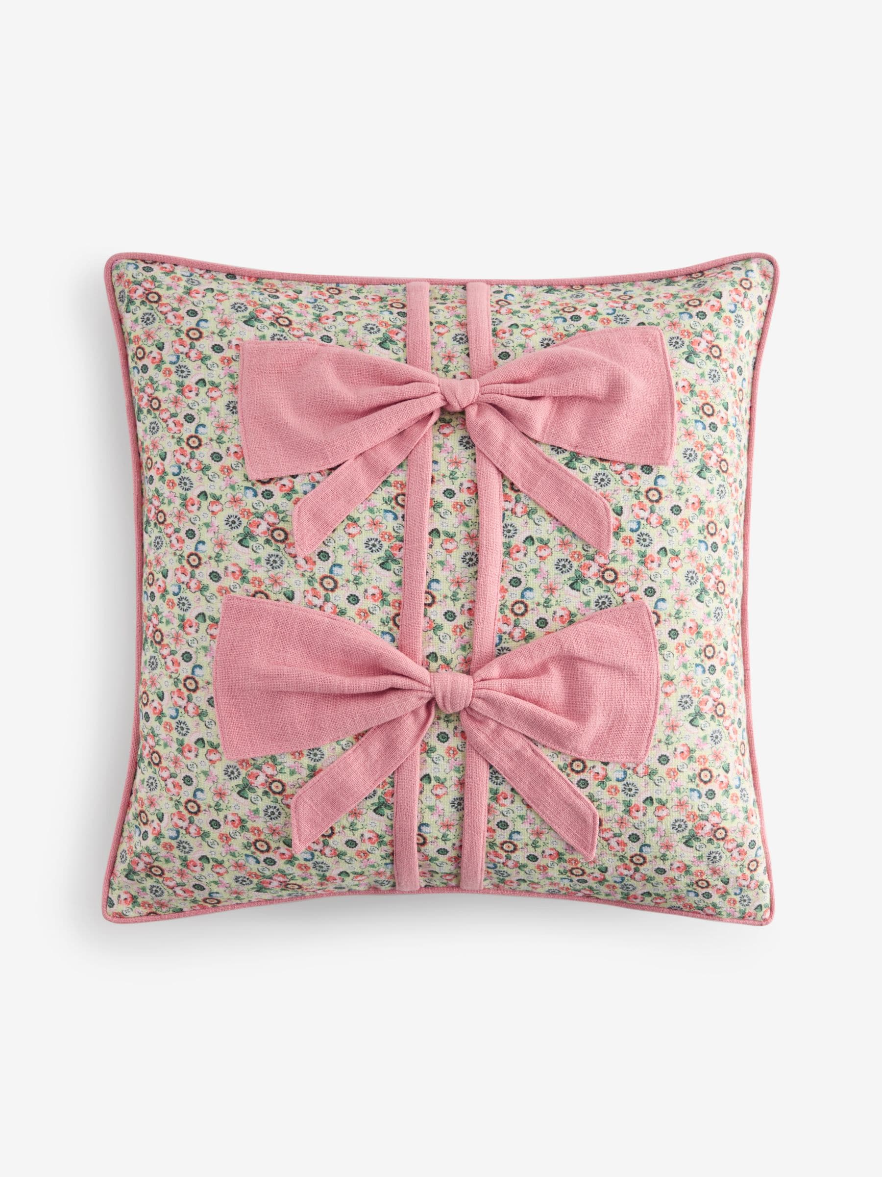 Cath Kidston pink ditsy bows cotton cushion 45cm, imported from the UK