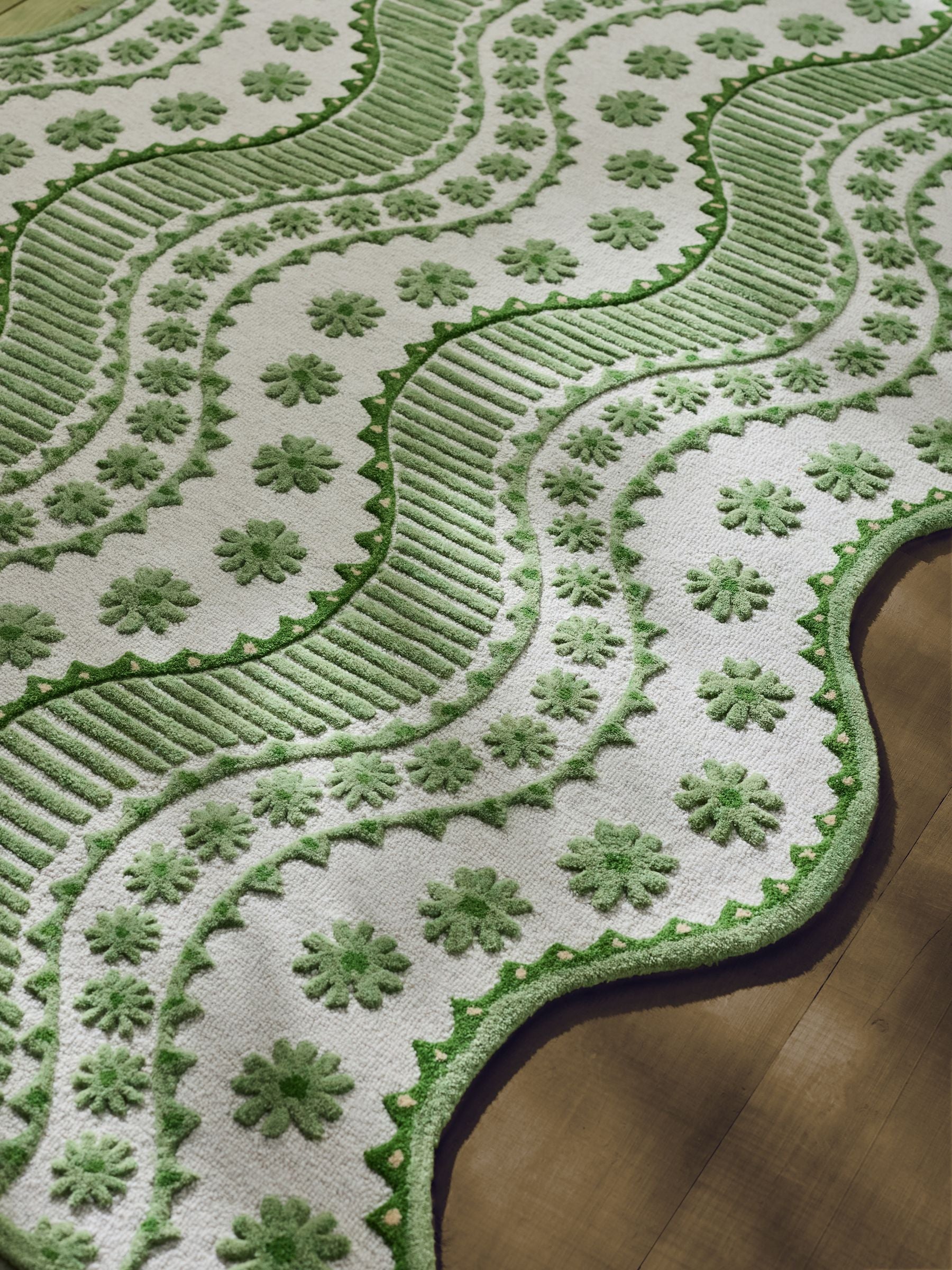 Cath Kidston Green Spitalfields tufted wool rug, imported from the UK