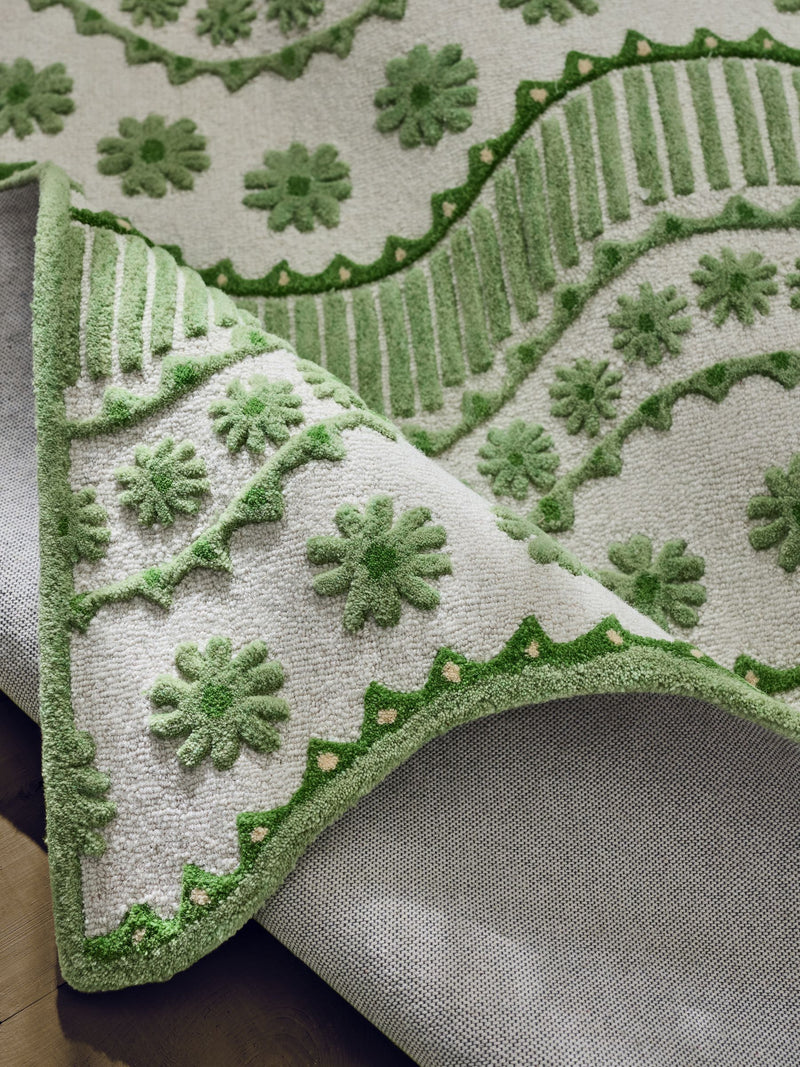 Cath Kidston Green Spitalfields tufted wool rug, imported from the UK