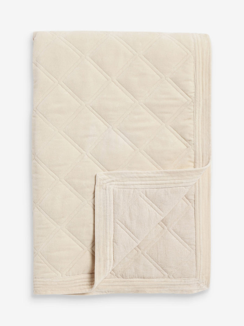 Nina Campbell natural washed cotton velvet quilted bedspread (British brand)