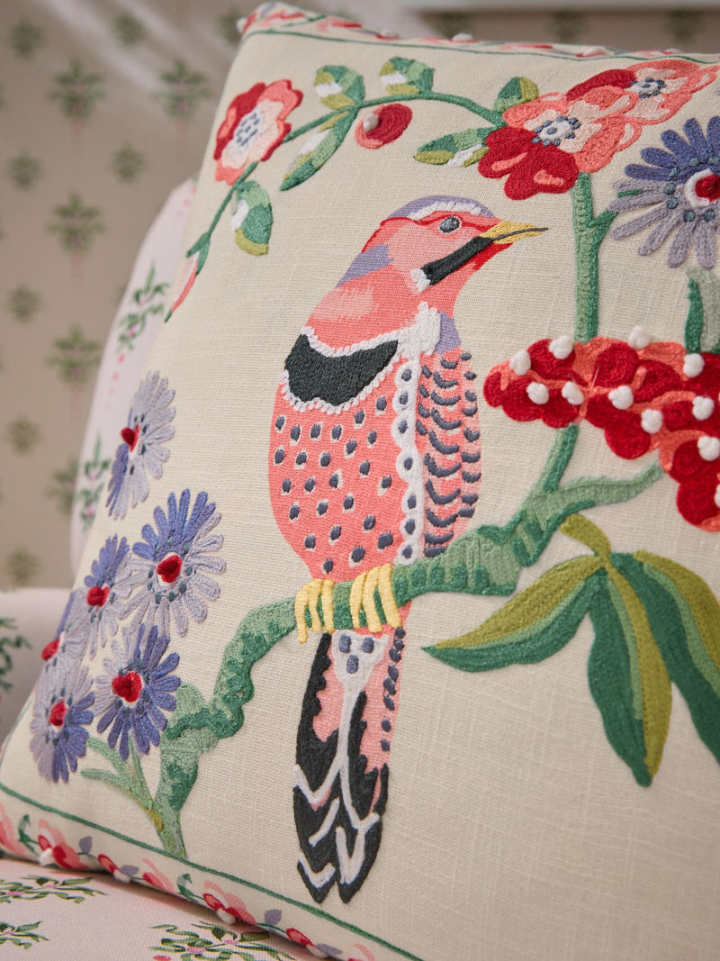Cath Kidston embroidered birds and berries cushion 45cm, UK version