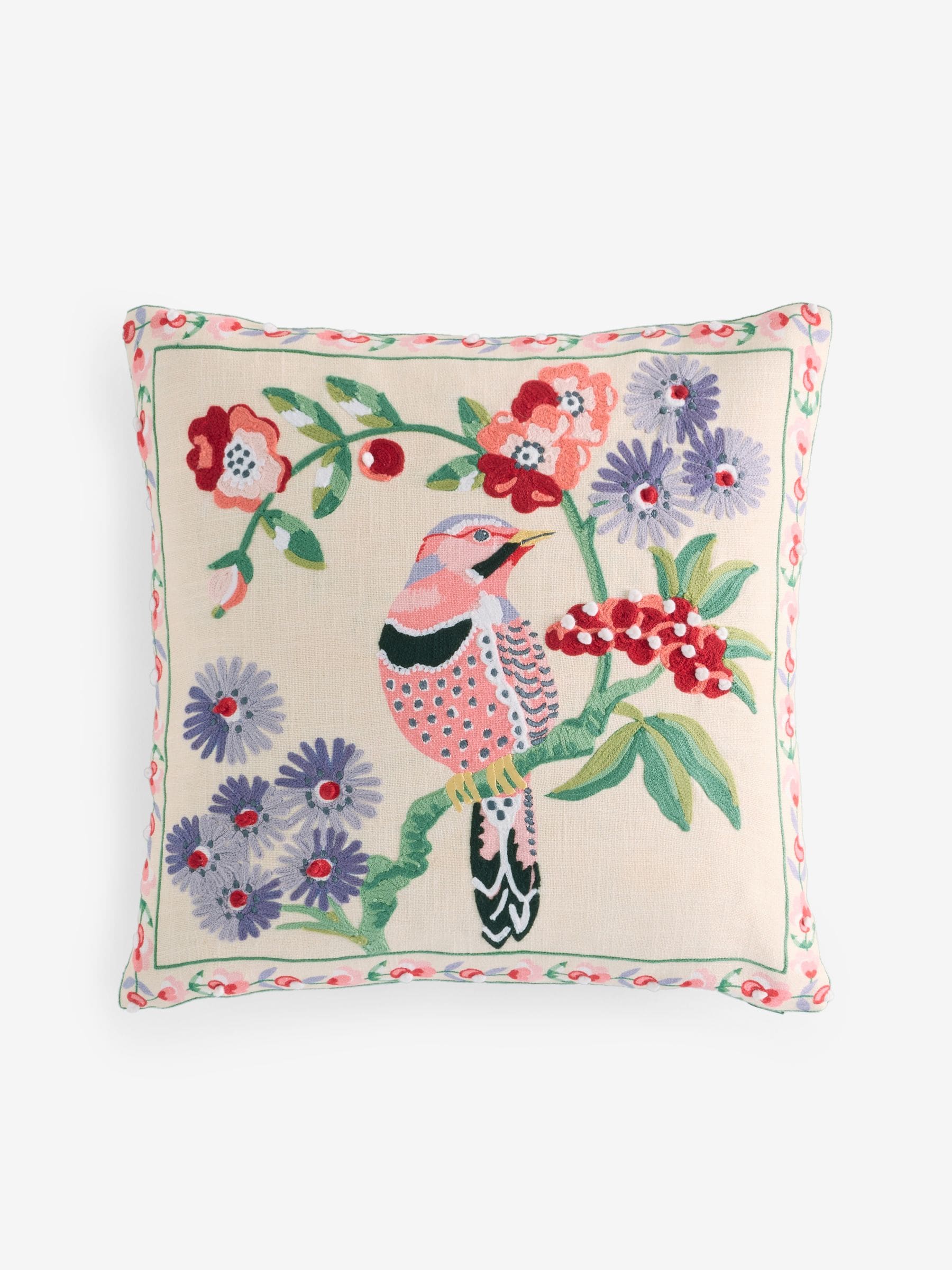 Cath Kidston embroidered birds and berries cushion 45cm, UK version