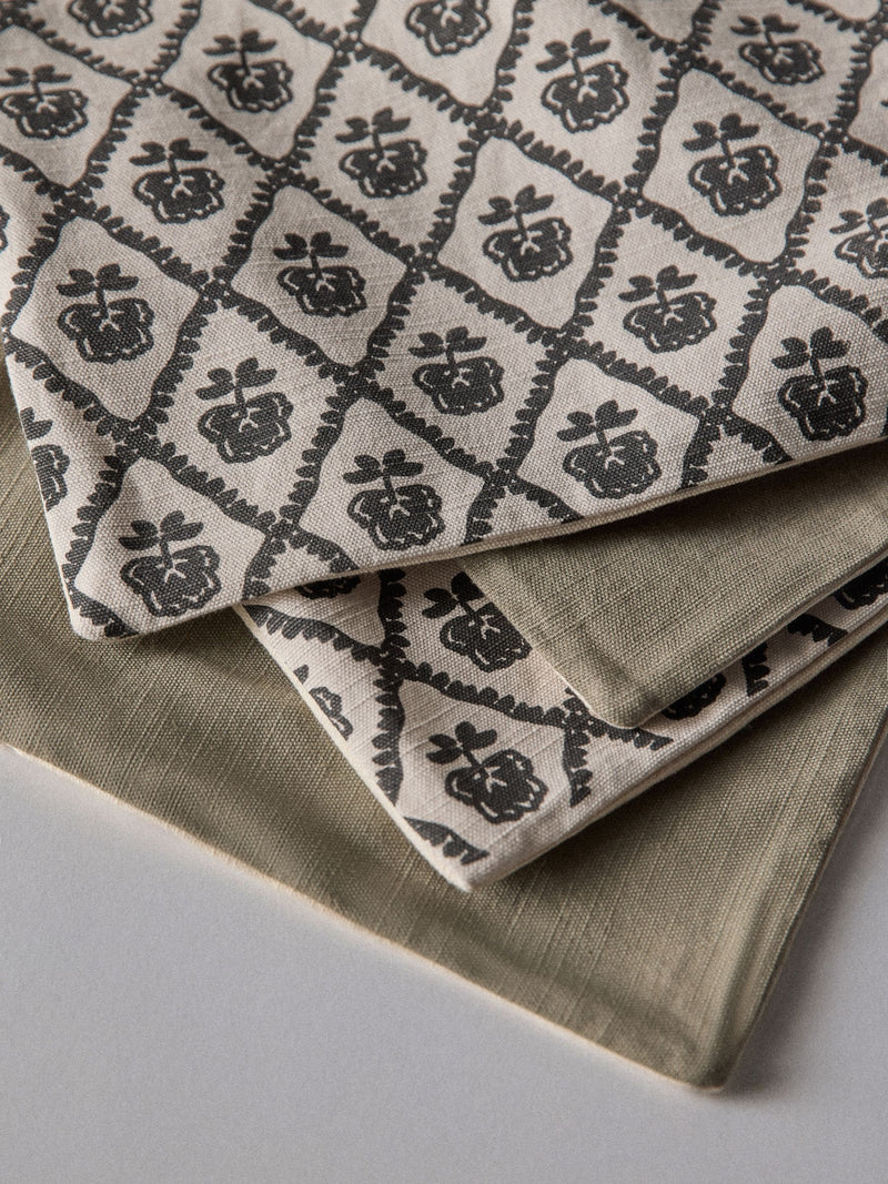 Cotton cushion cover set natural and woodblock floral 45cm, imported from the UK