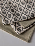 Cotton cushion cover set natural and woodblock floral 45cm, imported from the UK