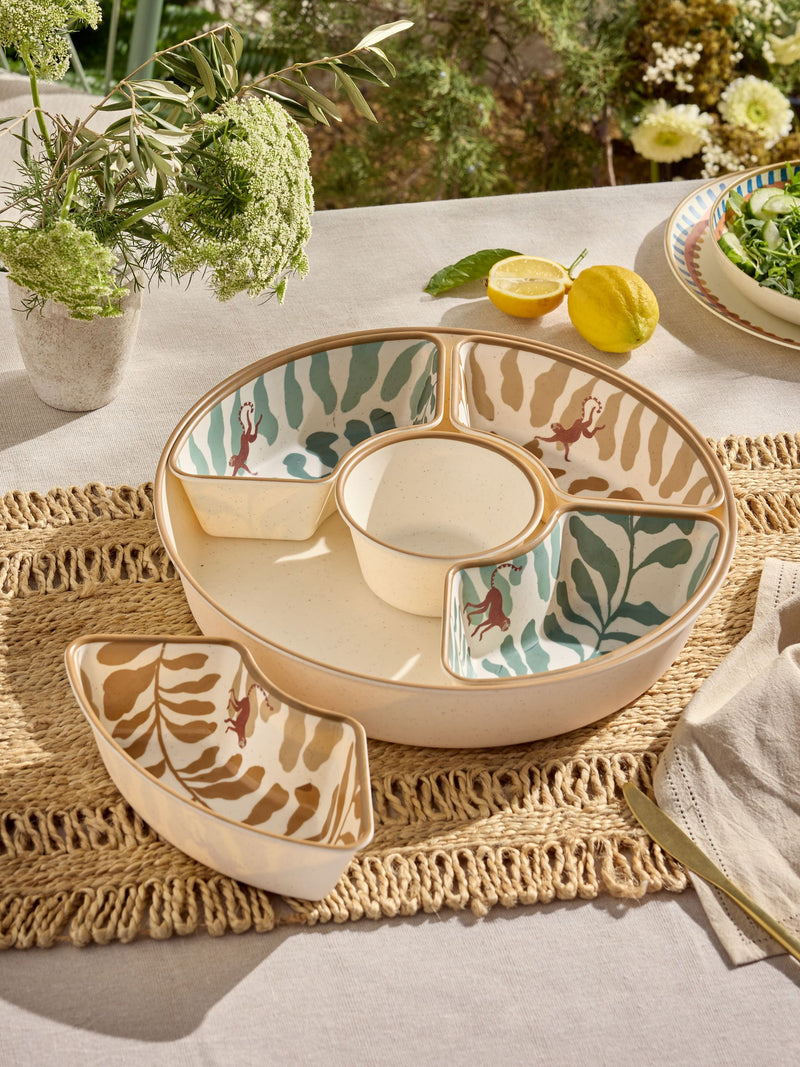 Natural Vacation picnic chip and dip set monkey leaf print - British product