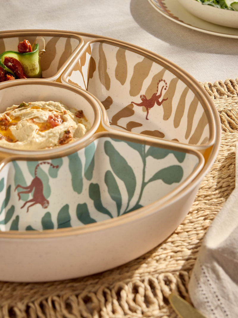 Natural Vacation picnic chip and dip set monkey leaf print - British product
