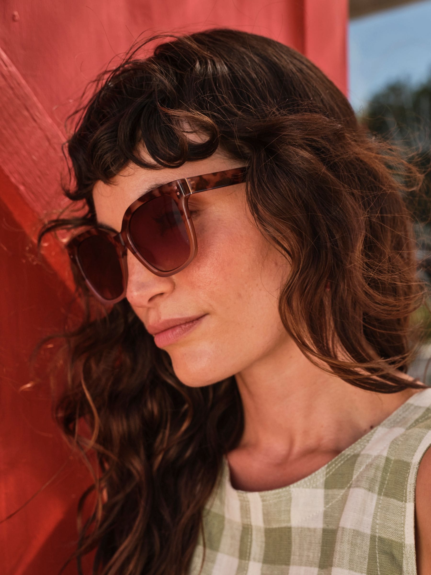 FatFace Sophia square sunglasses in pink, UK version