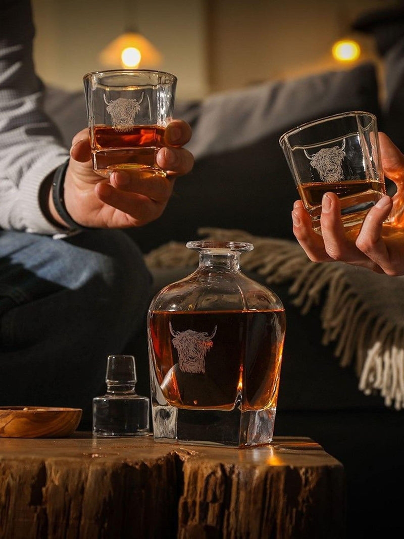 Selbrae House Clear Highland Cow Decanter & Glass Set