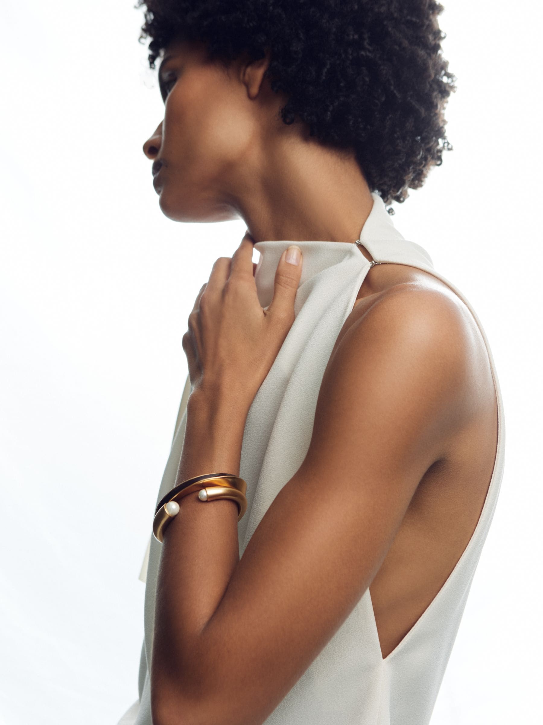 Reiss gold tone Thea twist enamel cuff bracelet 1cm width (British brand)