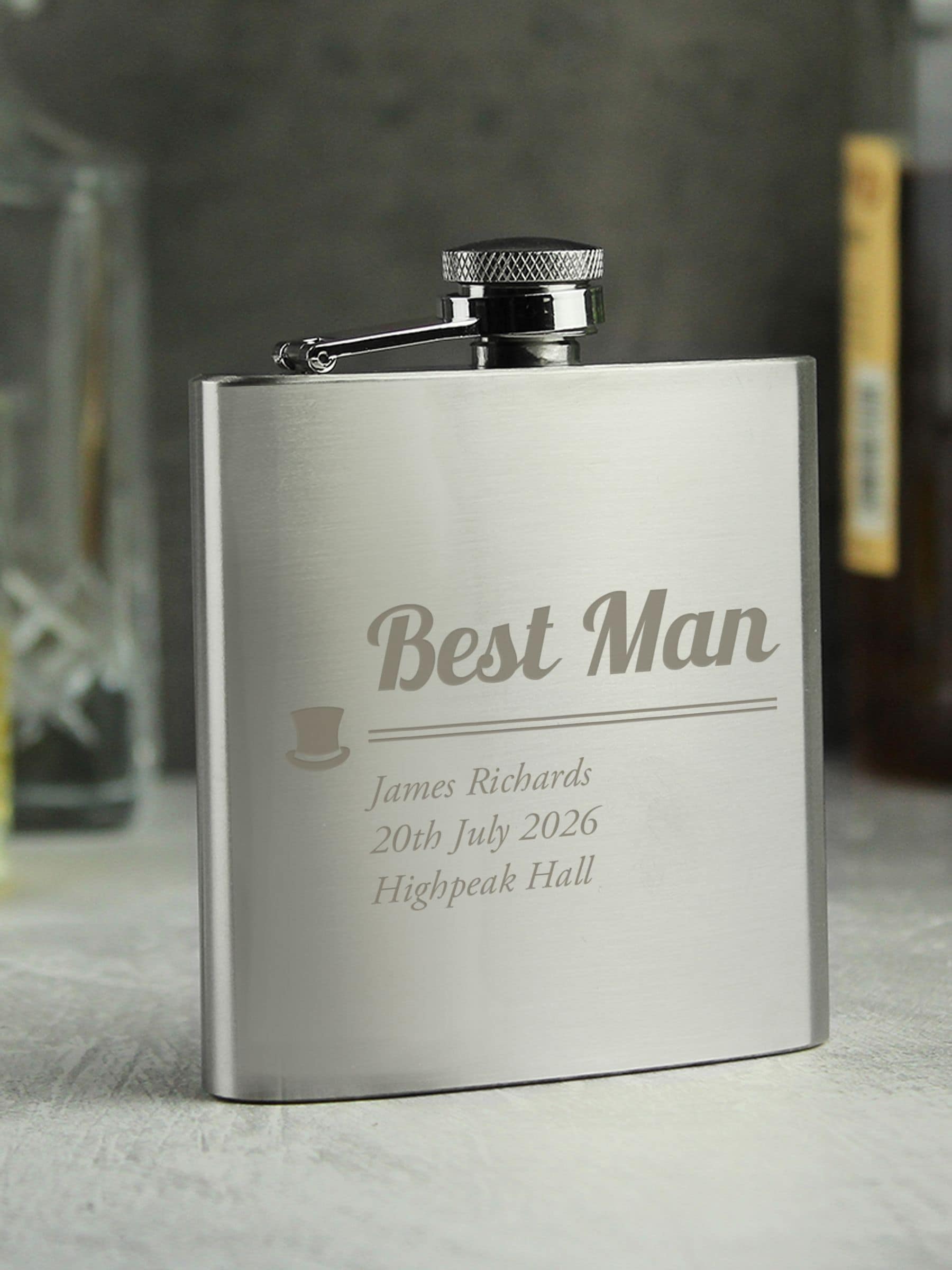 PMC personalised stainless steel hip flask, UK version