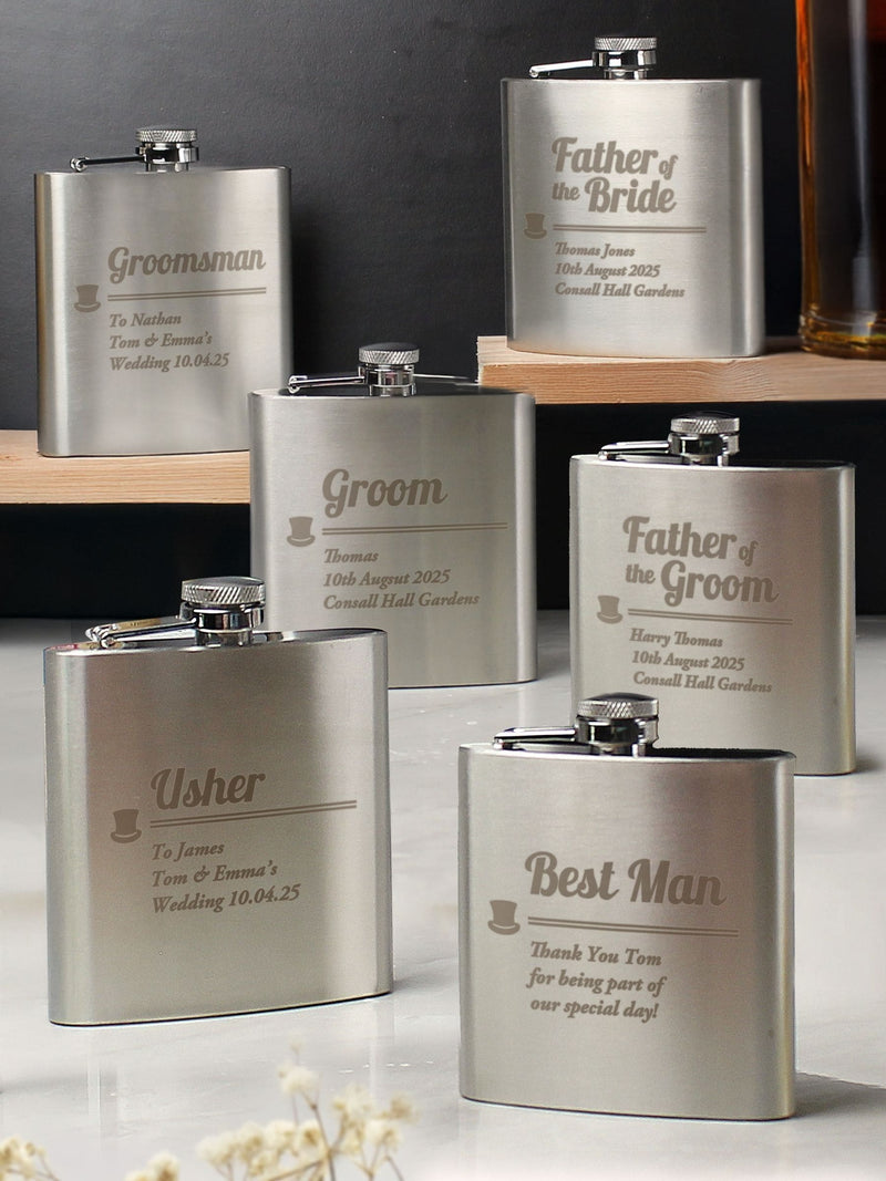 PMC personalised stainless steel hip flask, UK version