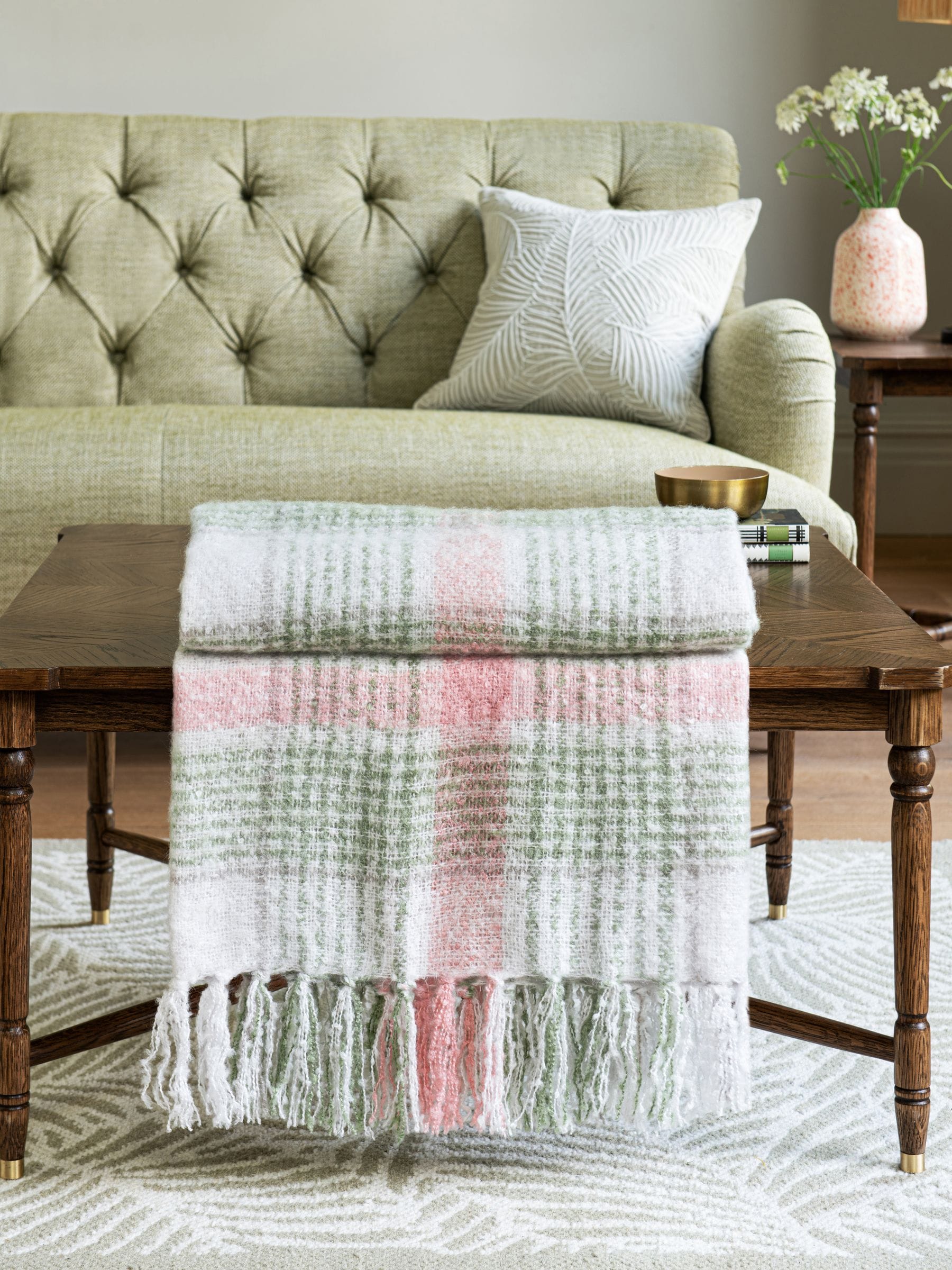 Nina Campbell Pink Check Brushed Throw