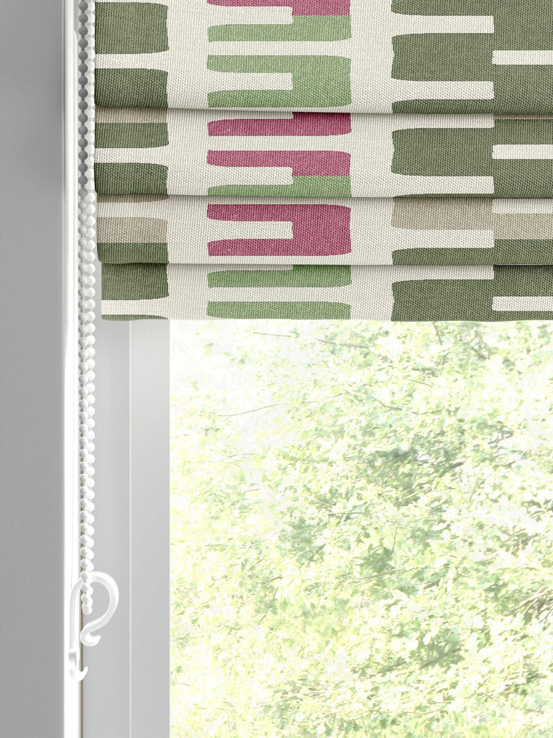 Pink Retro Geo Roman blind made to measure 100% cotton - British product