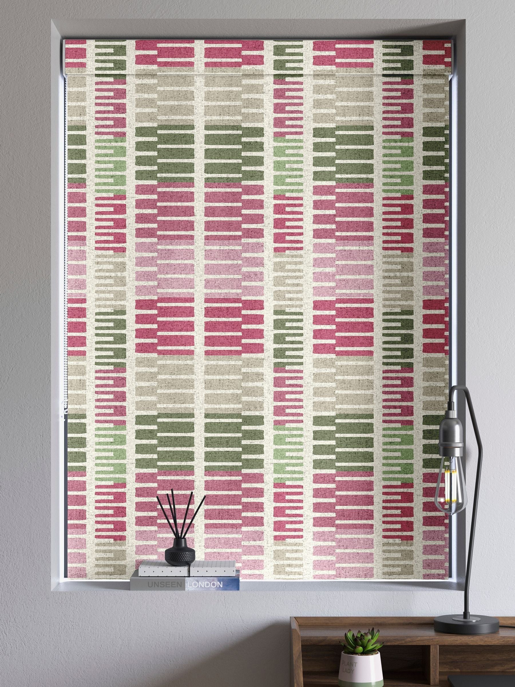 Pink Retro Geo Roman blind made to measure 100% cotton - British product
