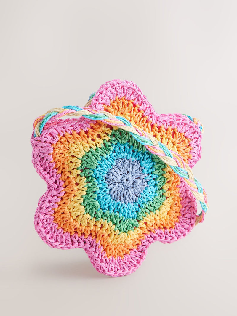 Little Bird straw effect pastel rainbow flower bag British product