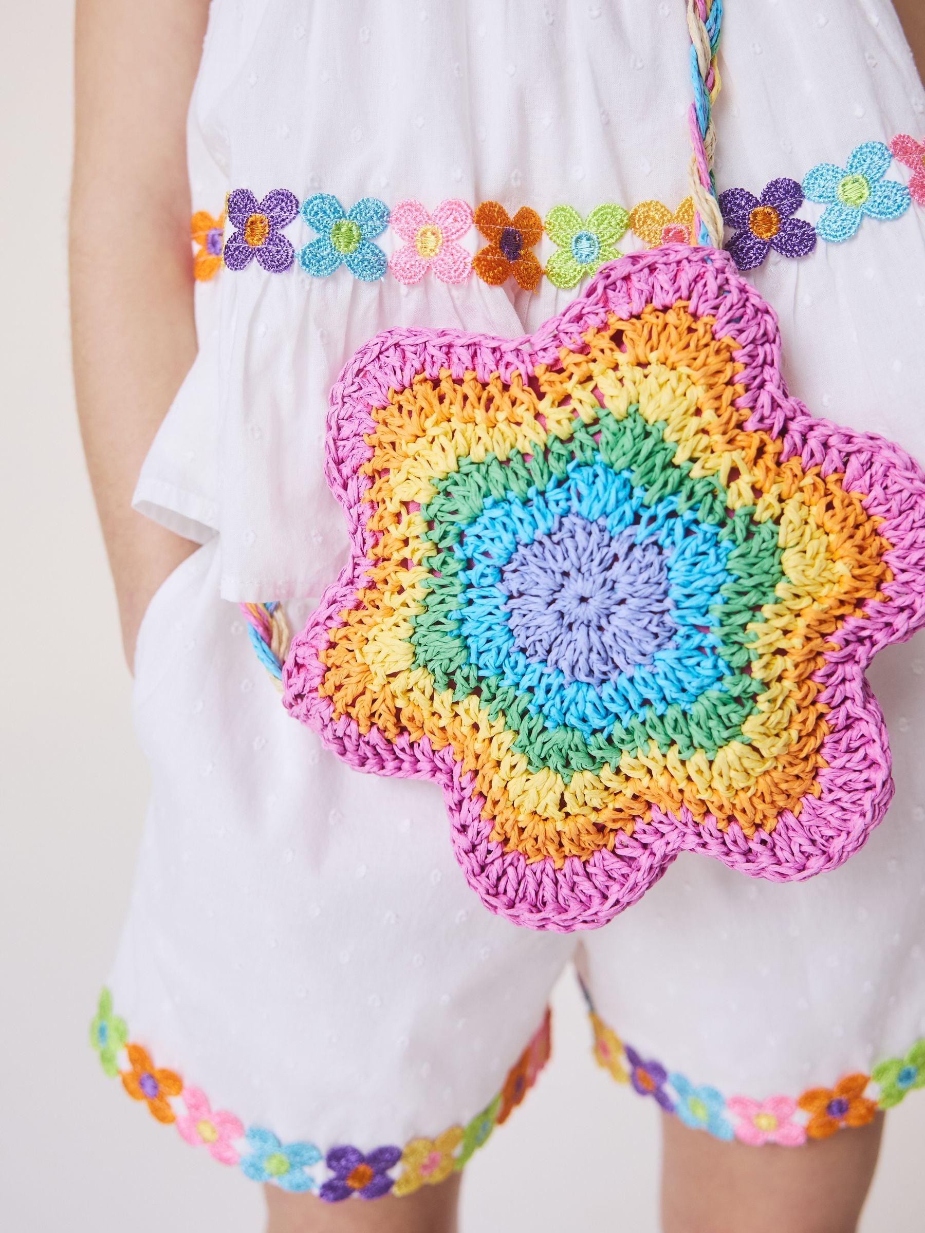 Little Bird straw effect pastel rainbow flower bag British product