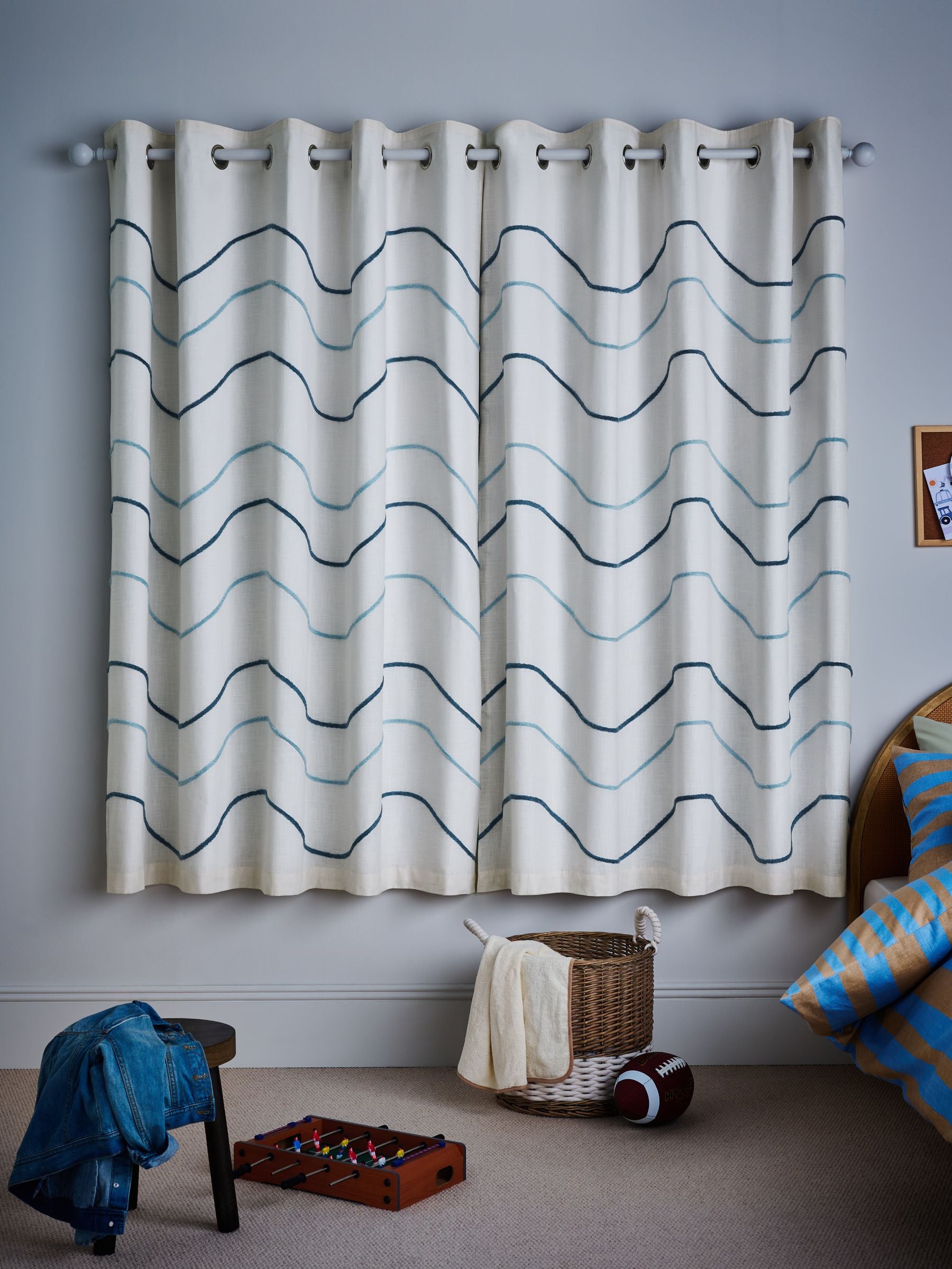 Blue Tuffted Wiggle Eyelet Blackout Curtains - British product