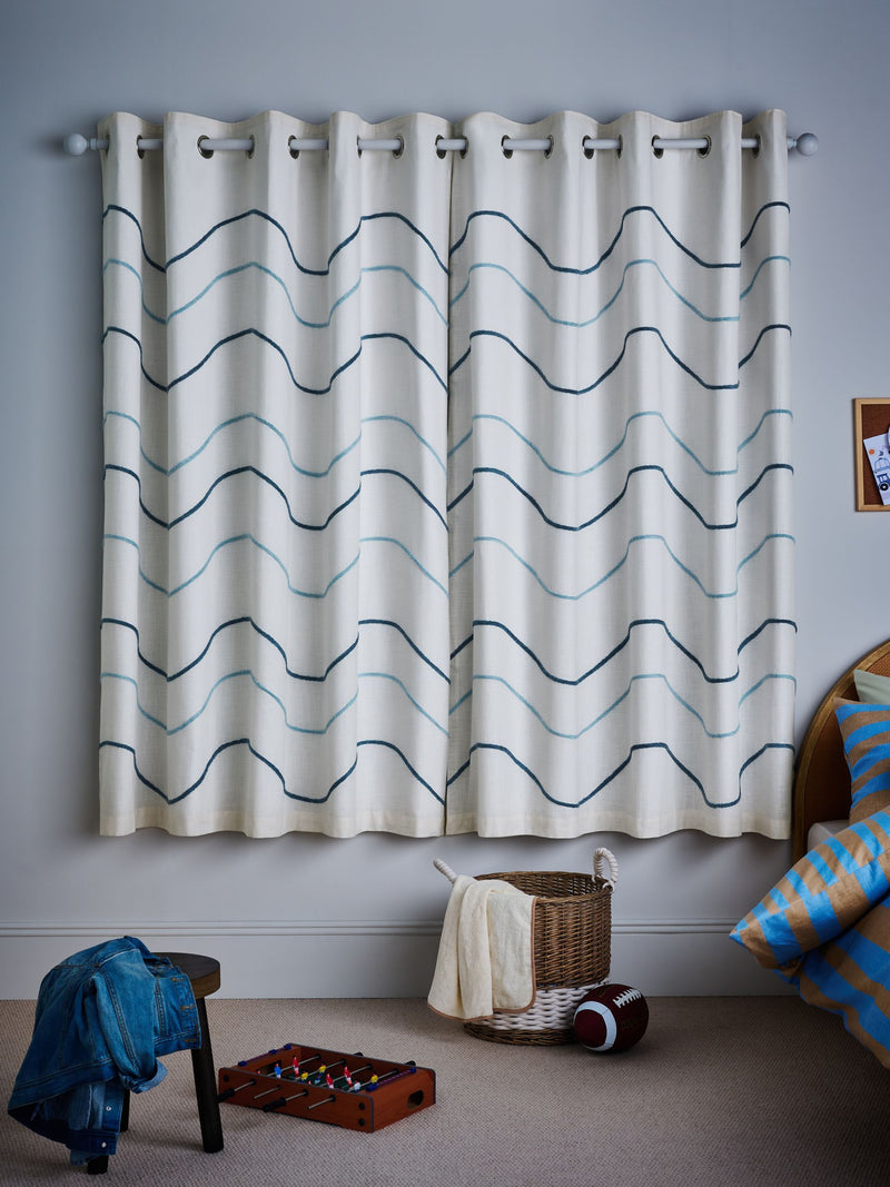 Blue Tuffted Wiggle Eyelet Blackout Curtains - British product