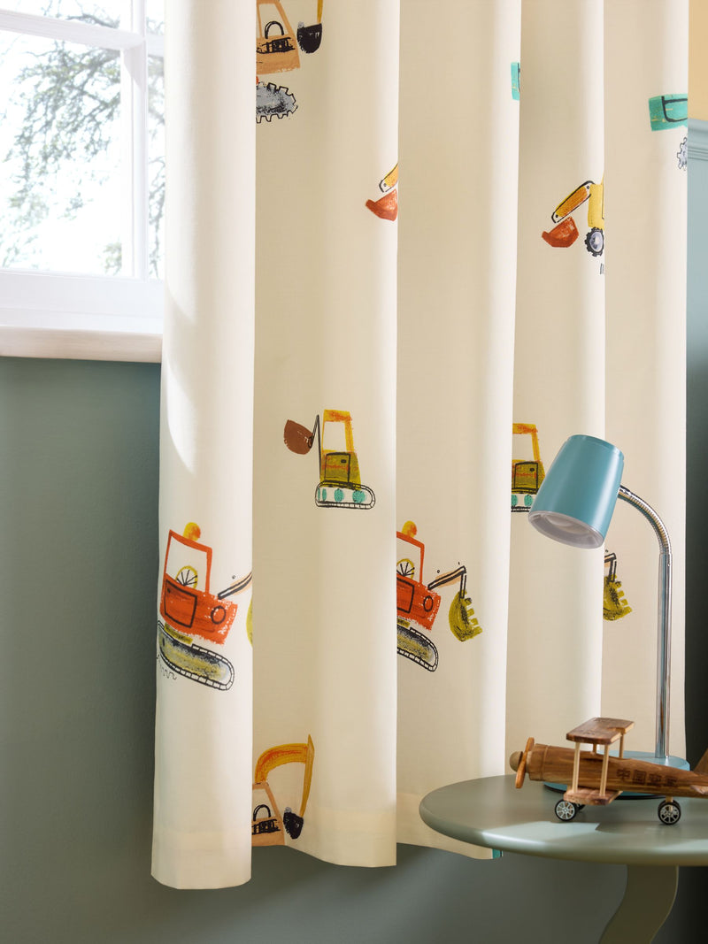 Neutral Diggers eyelet blackout curtains digger print (British brand)