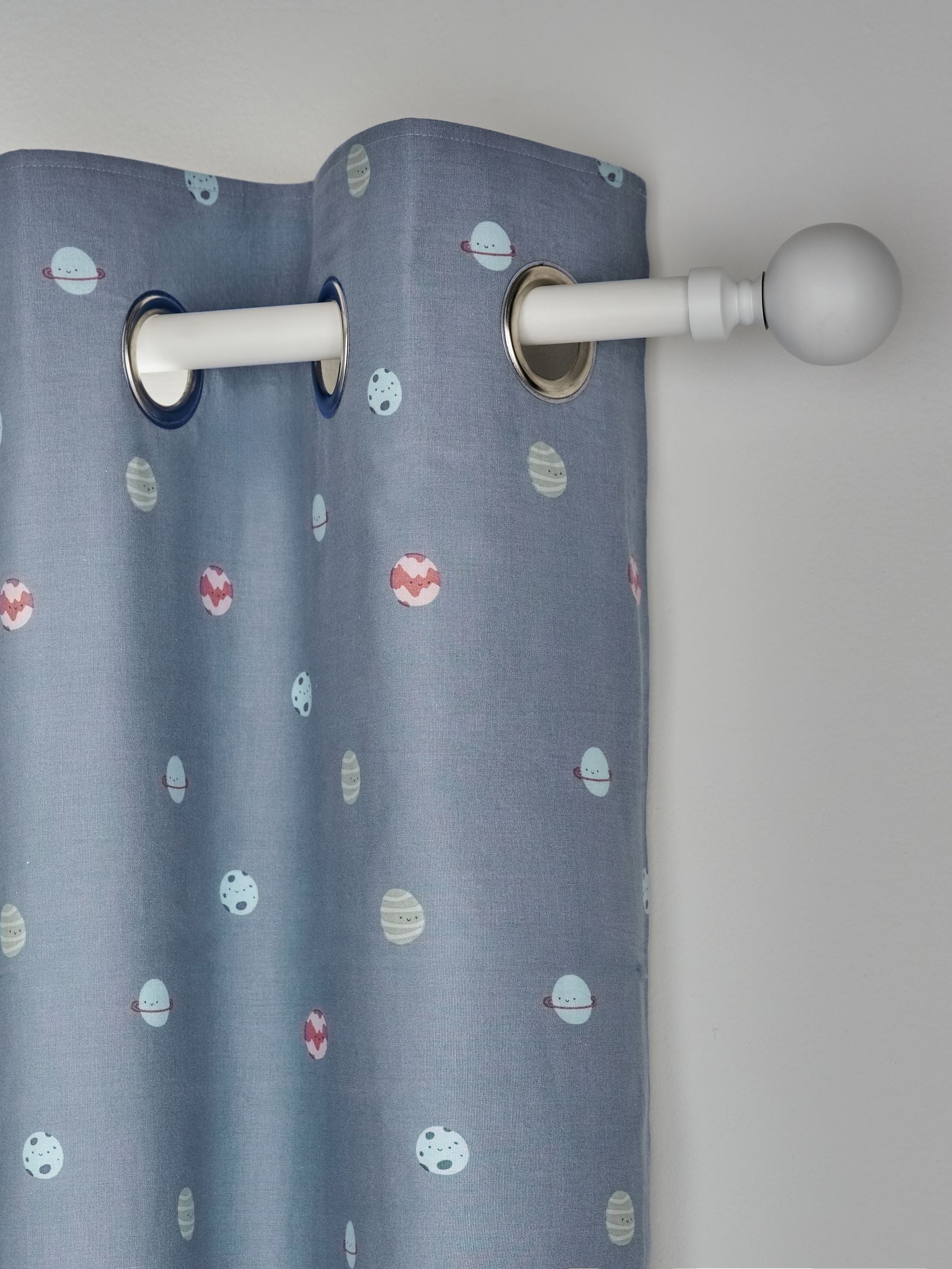 Blue mini space print eyelet blackout curtains pair - British product