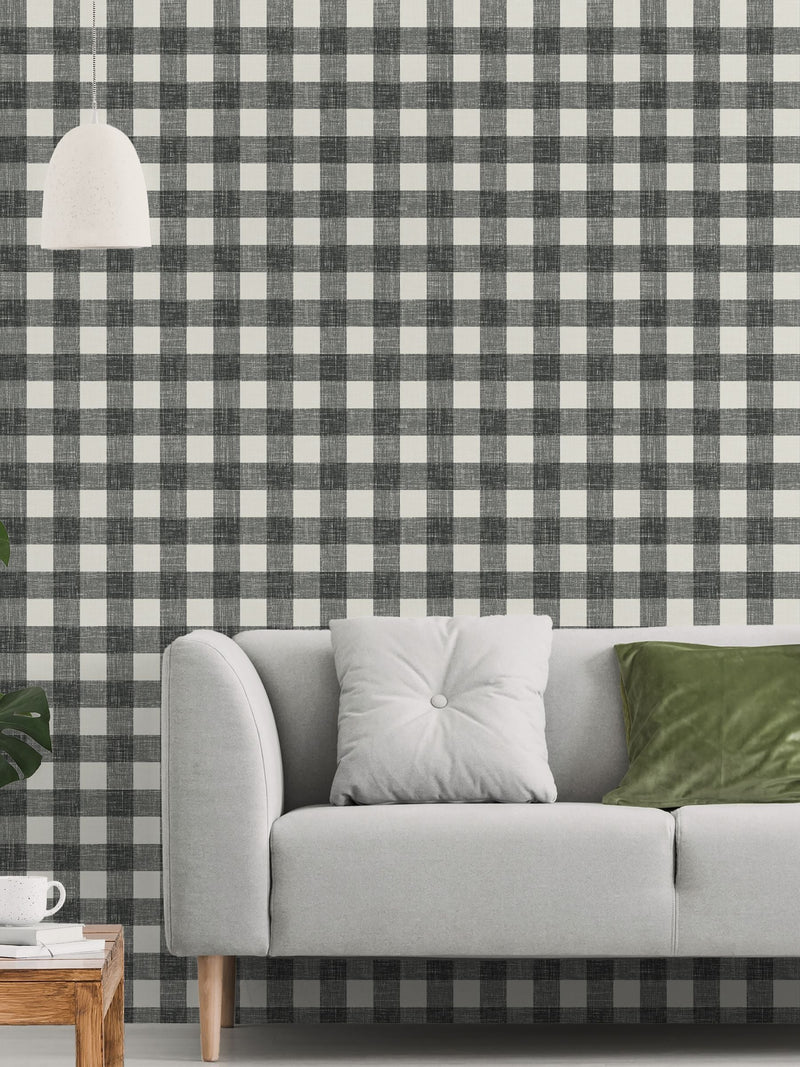 Galerie Silver Grey French Country Plaid A4 Wallpaper Sample