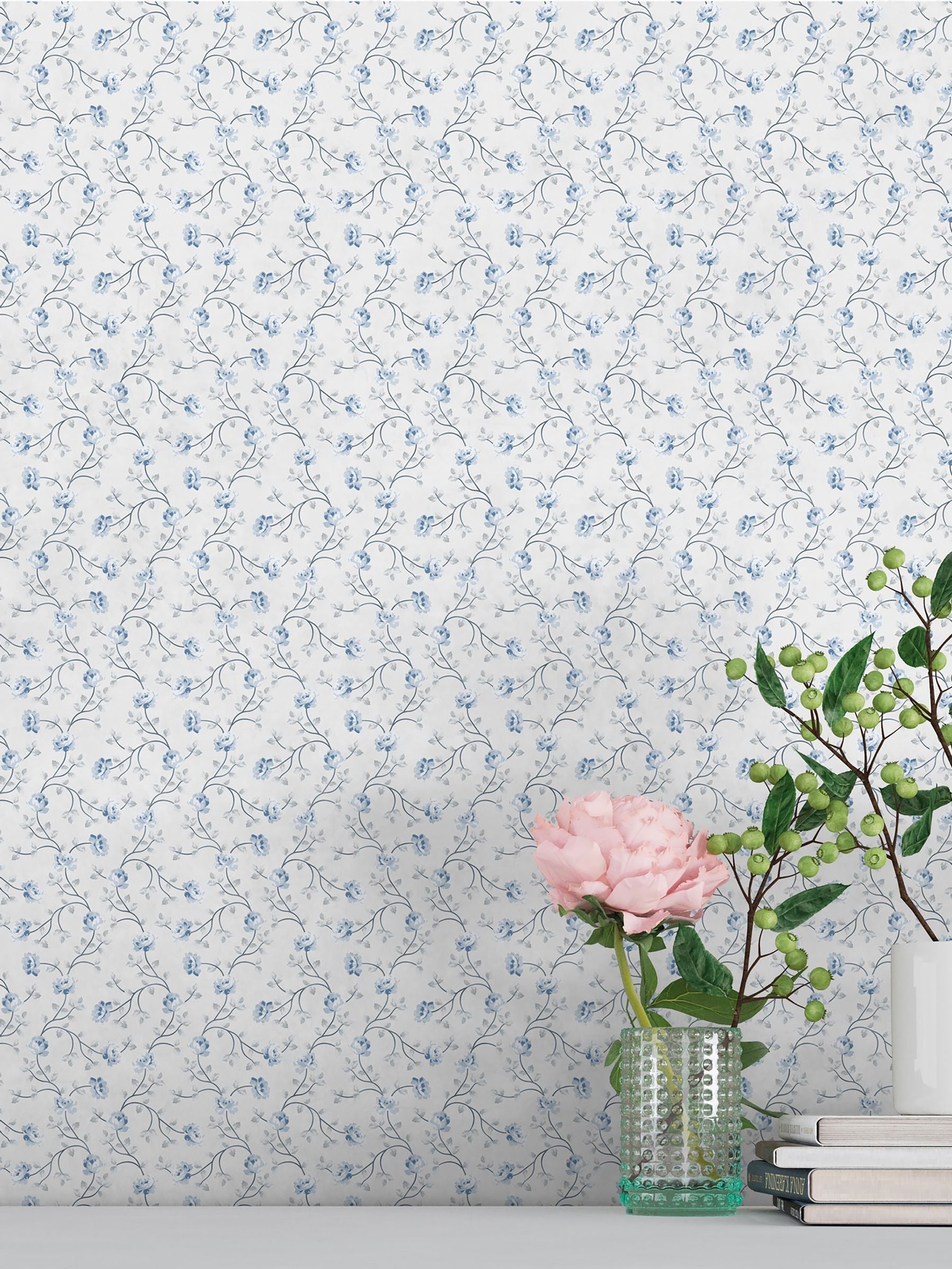 Galerie Blue Spring Blossom Floral wallpaper sample A4, UK version