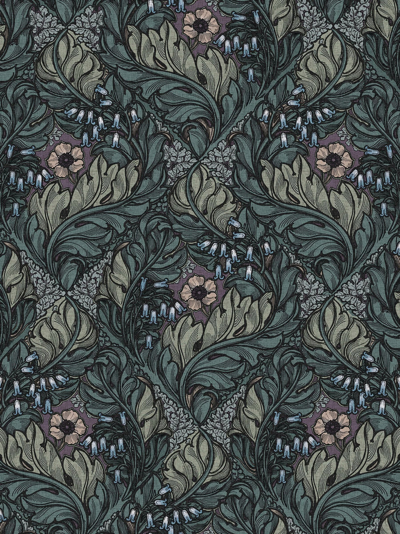 Laurence Llewelyn-Bowen green floral wallpaper sample A4, imported from the UK