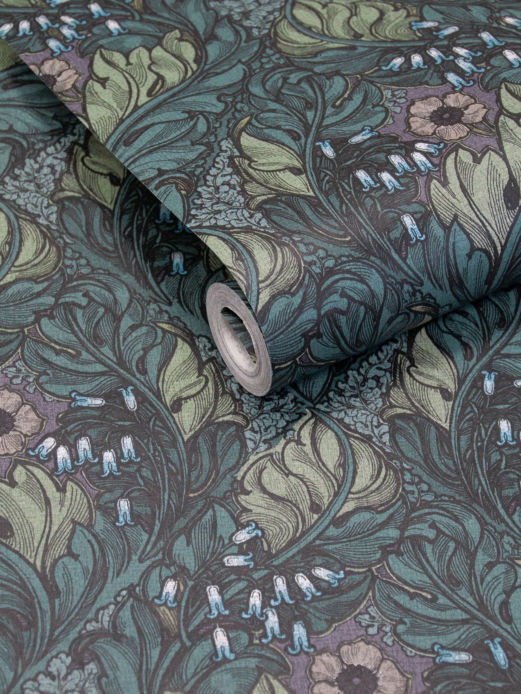Laurence Llewelyn-Bowen green floral wallpaper sample A4, imported from the UK