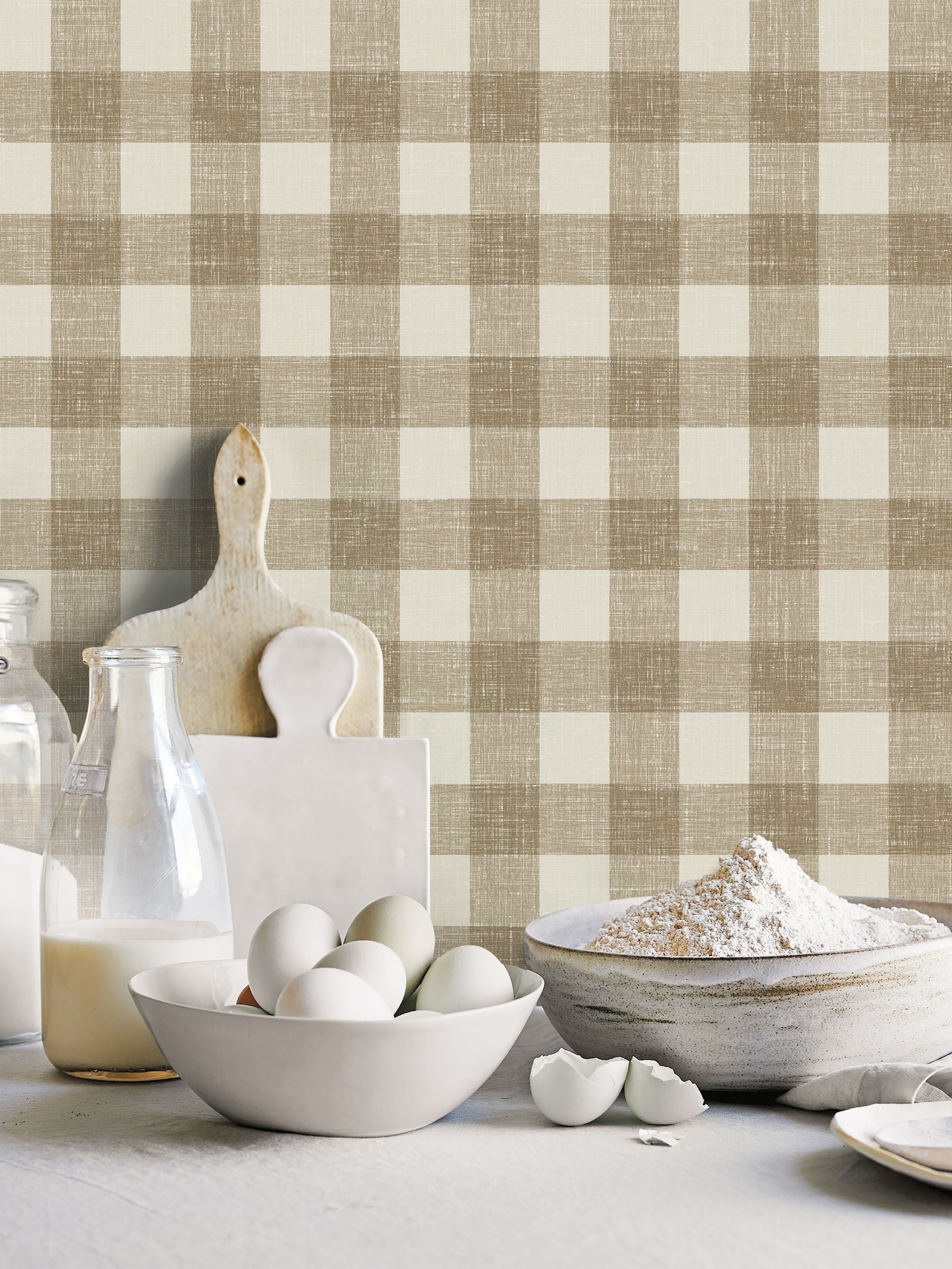 Galerie Bronze Brown French Country Plaid A4 Wallpaper Sample