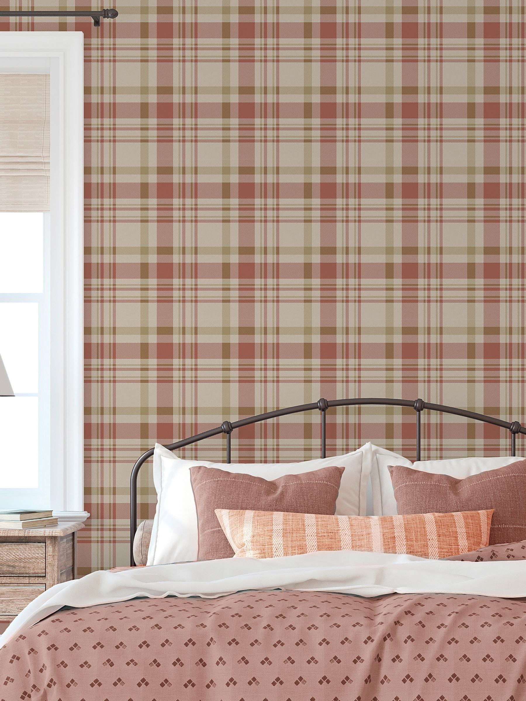 Galerie Red Spring Blossom Plaid A4 Wallpaper Sample