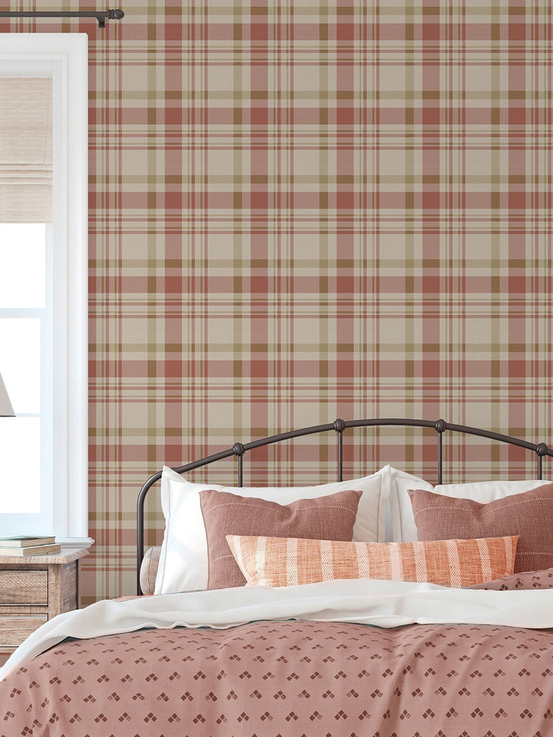 Galerie Red Spring Blossom Plaid A4 Wallpaper Sample