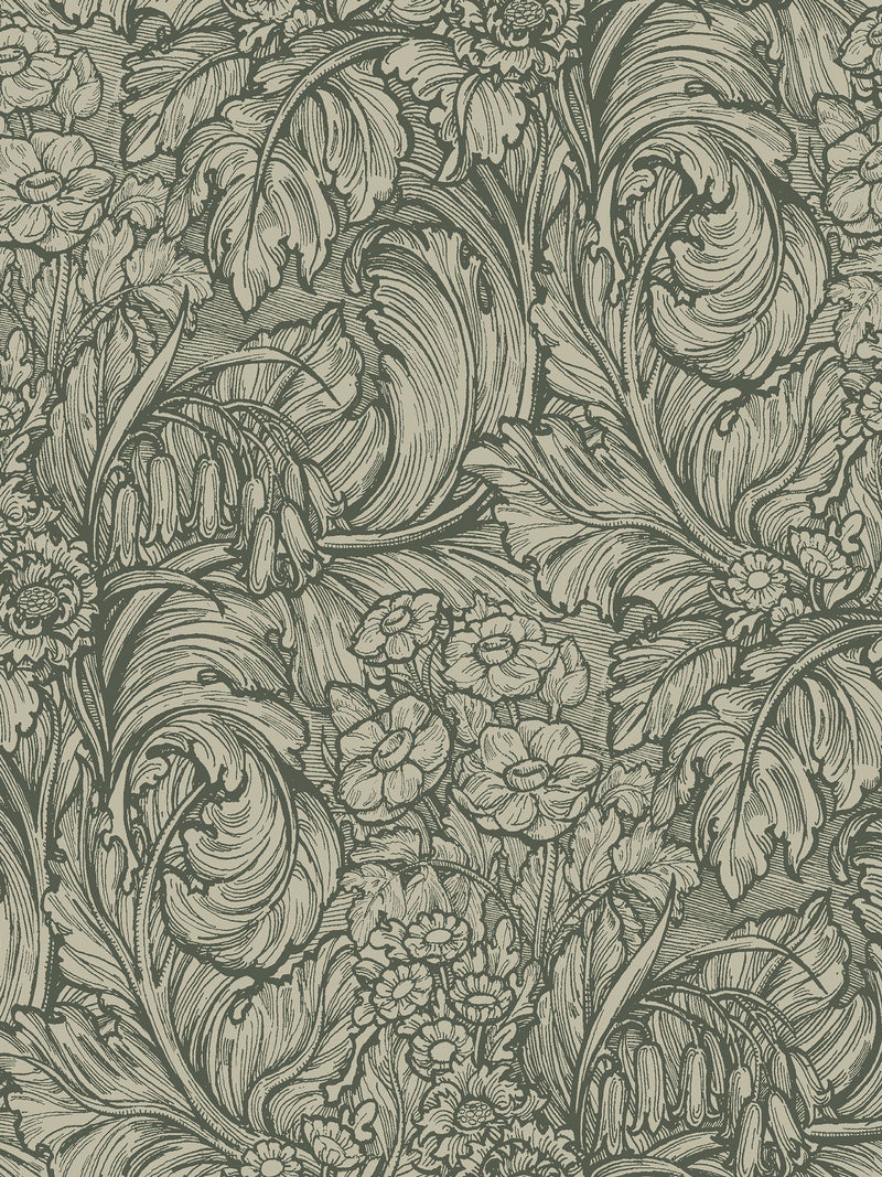 Laurence Llewelyn-Bowen wallpaper sample Hedgerovia green floral print A4 - British product