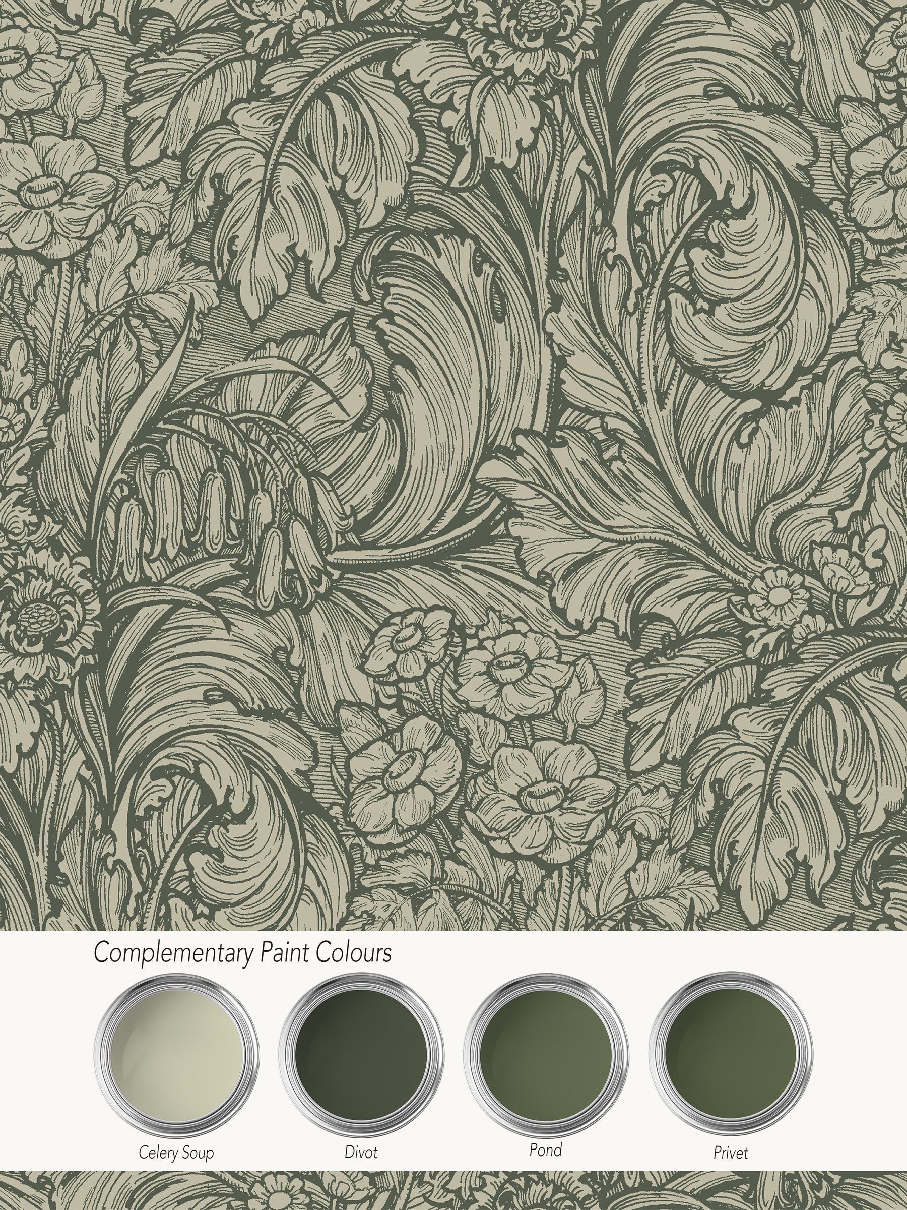 Laurence Llewelyn-Bowen wallpaper sample Hedgerovia green floral print A4 - British product