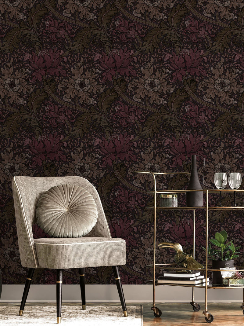 Laurence Llewelyn-Bowen red Morris Major floral wallpaper sample A4, imported from the UK