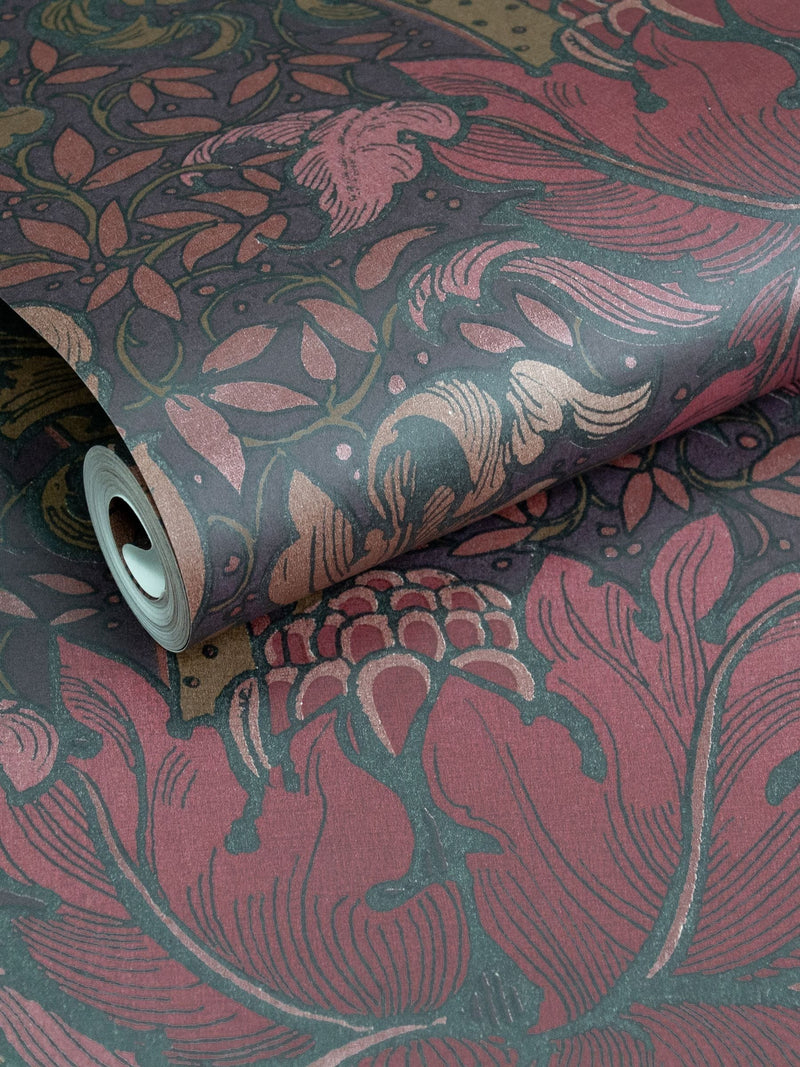 Laurence Llewelyn-Bowen red Morris Major floral wallpaper sample A4, imported from the UK