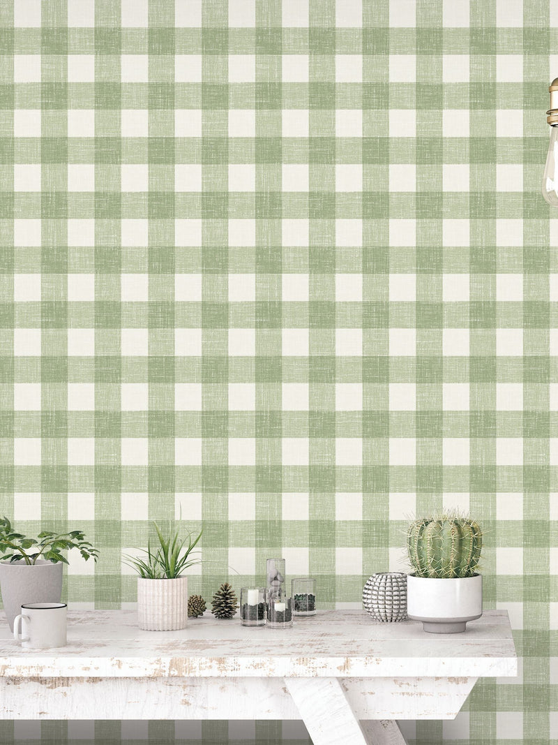 Galerie Green French Country Plaid A4 Wallpaper Sample