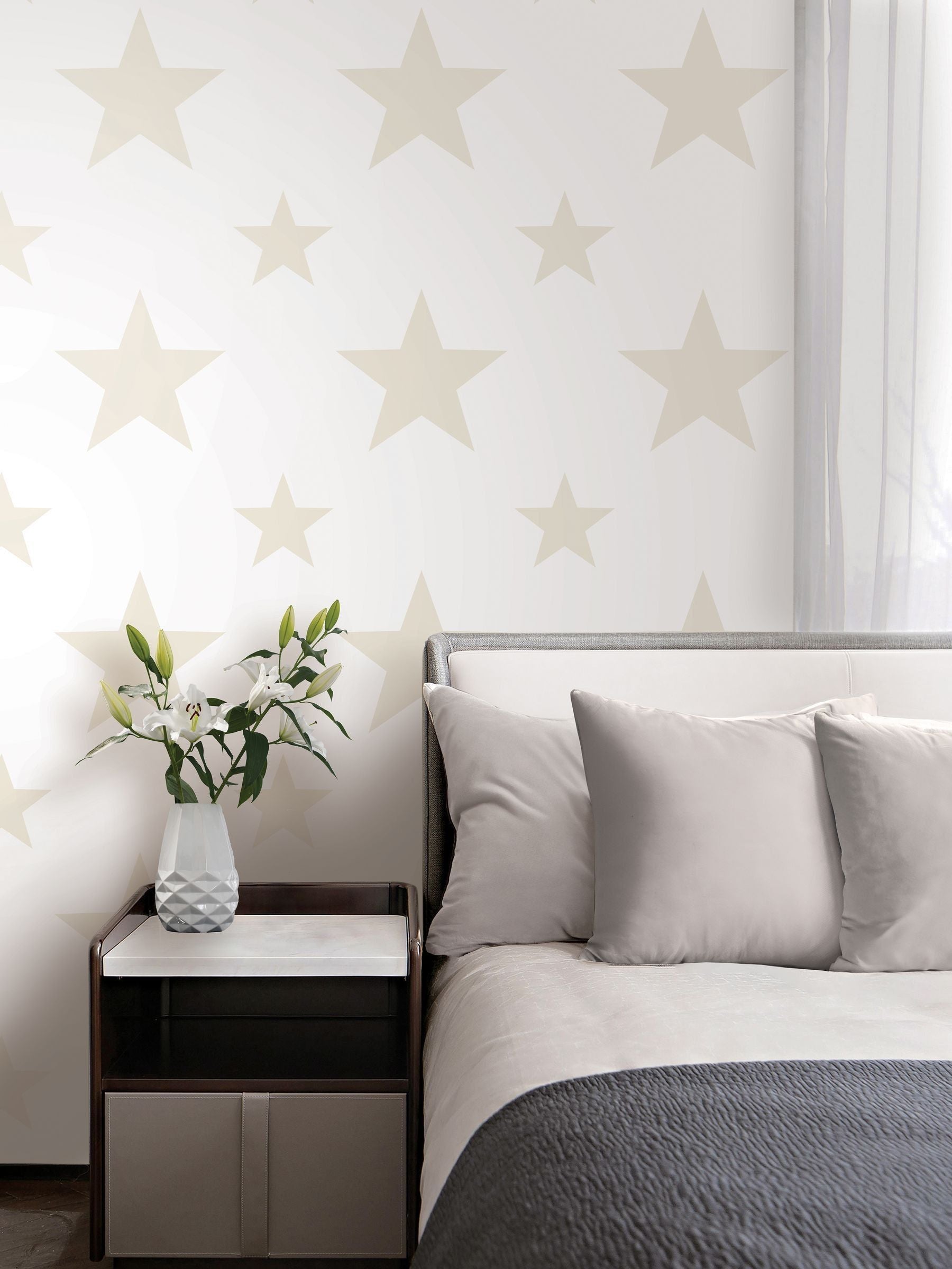 Style Sisters beige double star wallpaper sample A4, imported from the UK