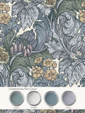 Laurence Llewelyn-Bowen blue Hedgerovia floral print wallpaper sample A4 (British brand)