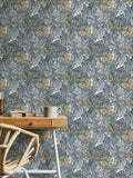 Laurence Llewelyn-Bowen blue Hedgerovia floral print wallpaper sample A4 (British brand)