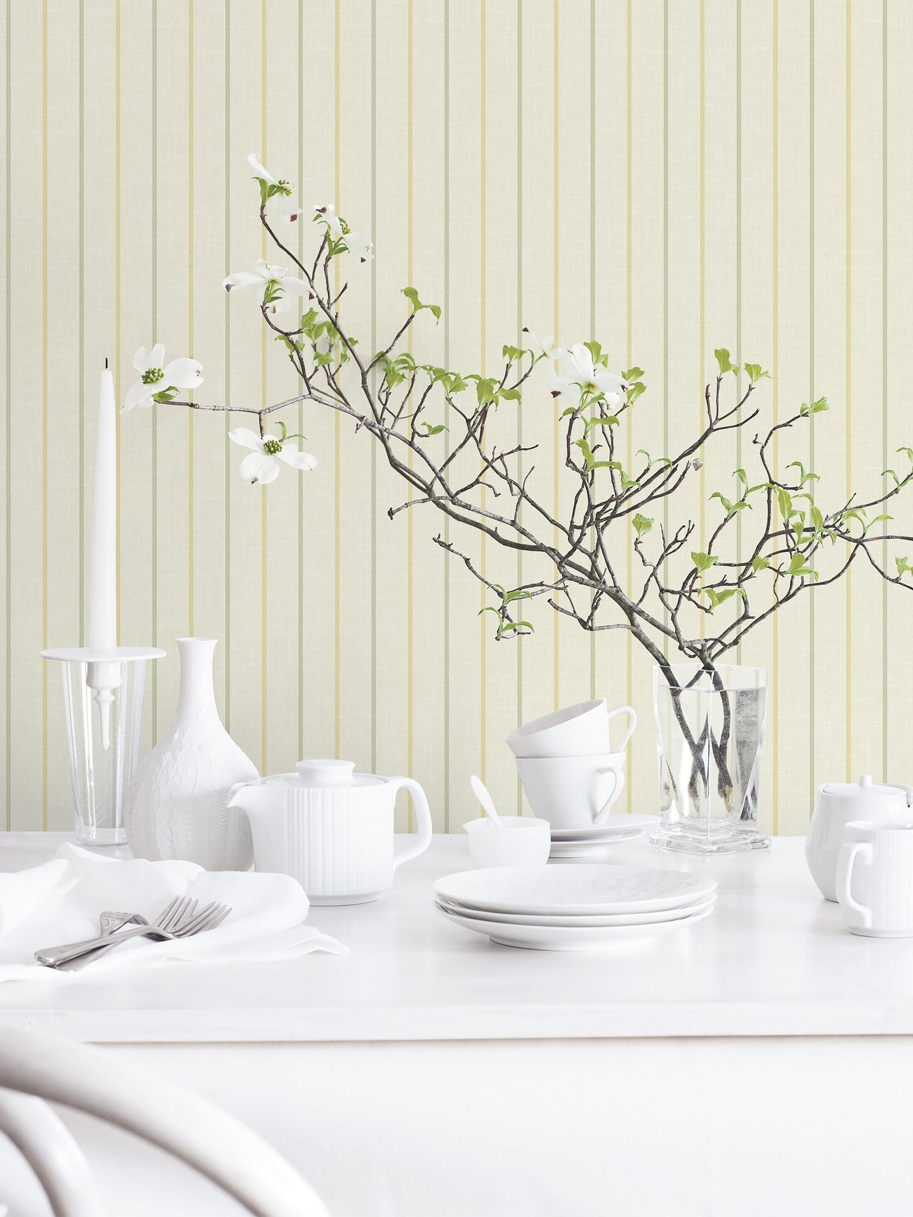 Galerie Green French Country Stripe A4 Wallpaper Sample