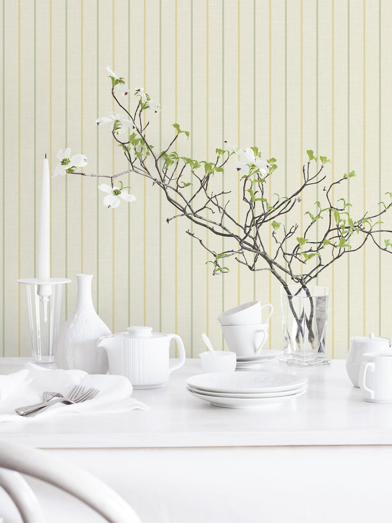 Galerie Green French Country Stripe A4 Wallpaper Sample
