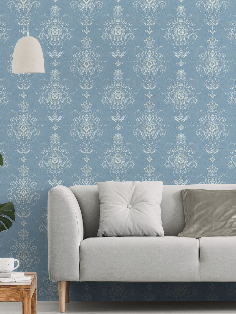 Galerie Blue French Country Damask A4 Wallpaper Sample