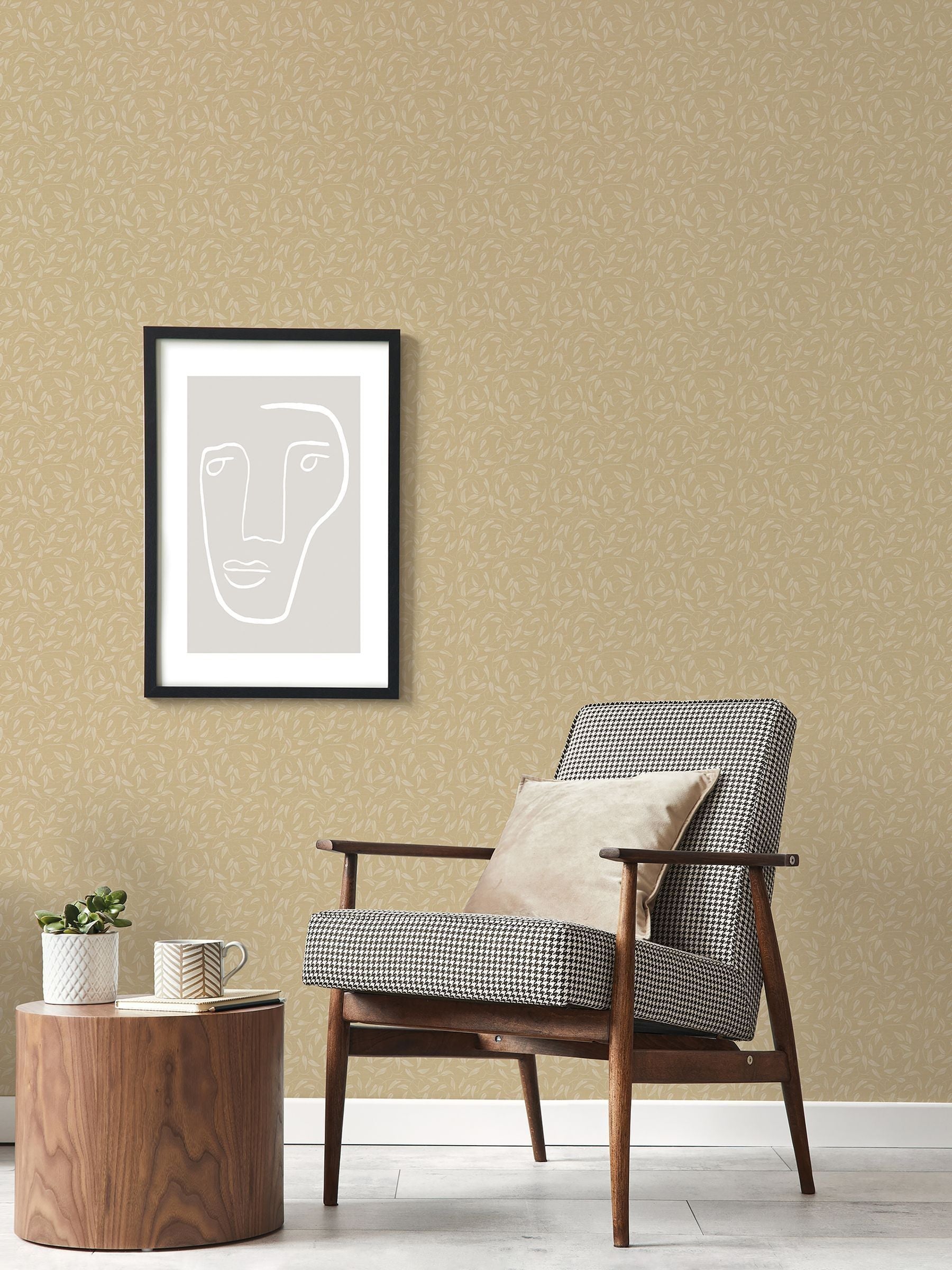Laurence Llewelyn-Bowen Beige Tit Willow Tree Leaf Wallpaper Sample A4